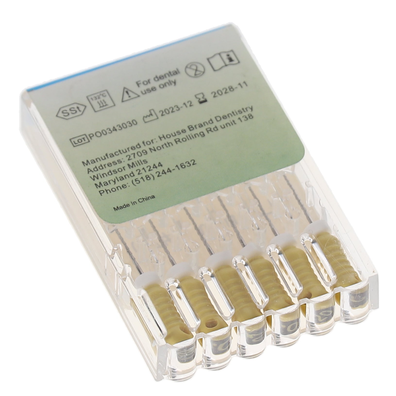 House Brand Dentistry 400453 HSB Hedstrom Endodontic Files Stainless Steel 21mm #20 Yellow 6/Pk