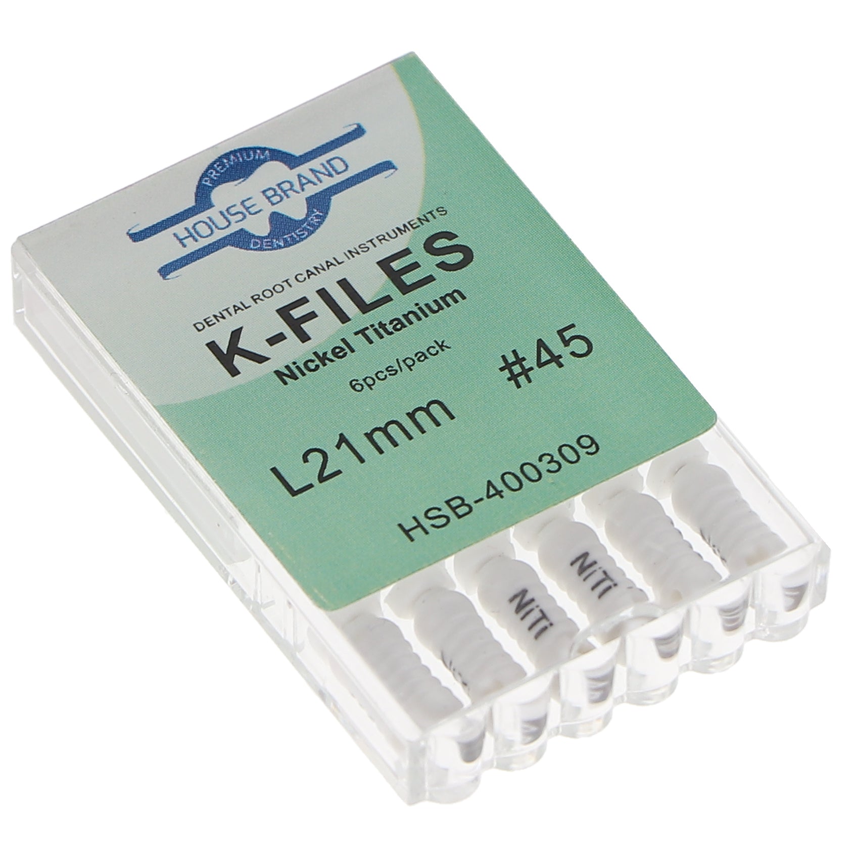 House Brand Dentistry 400309 HSB Endodontic K-Files NiTi 21mm #45 6/Pk