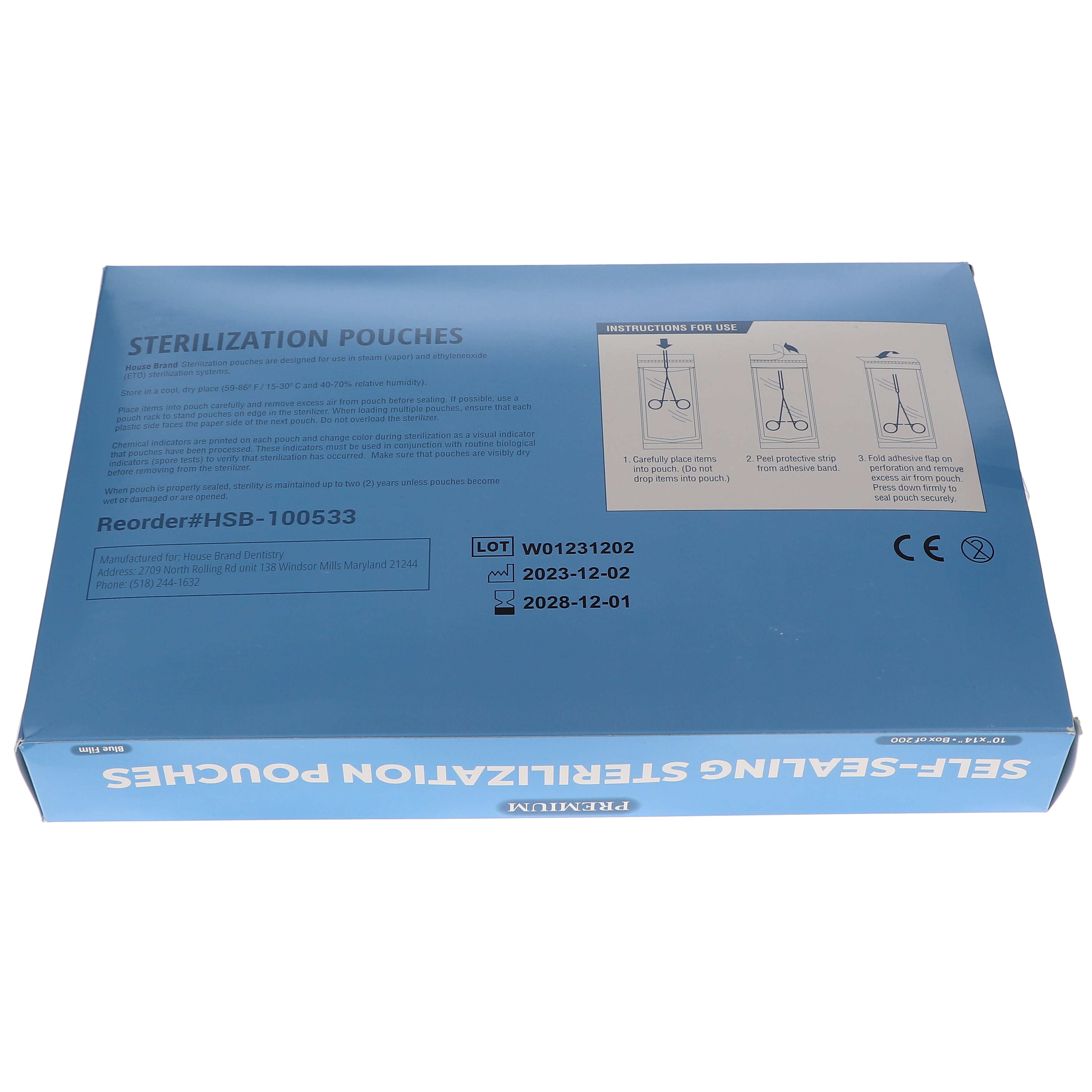 House Brand Dentistry 100533 HSB Self-Sealing Sterilization Pouches 10