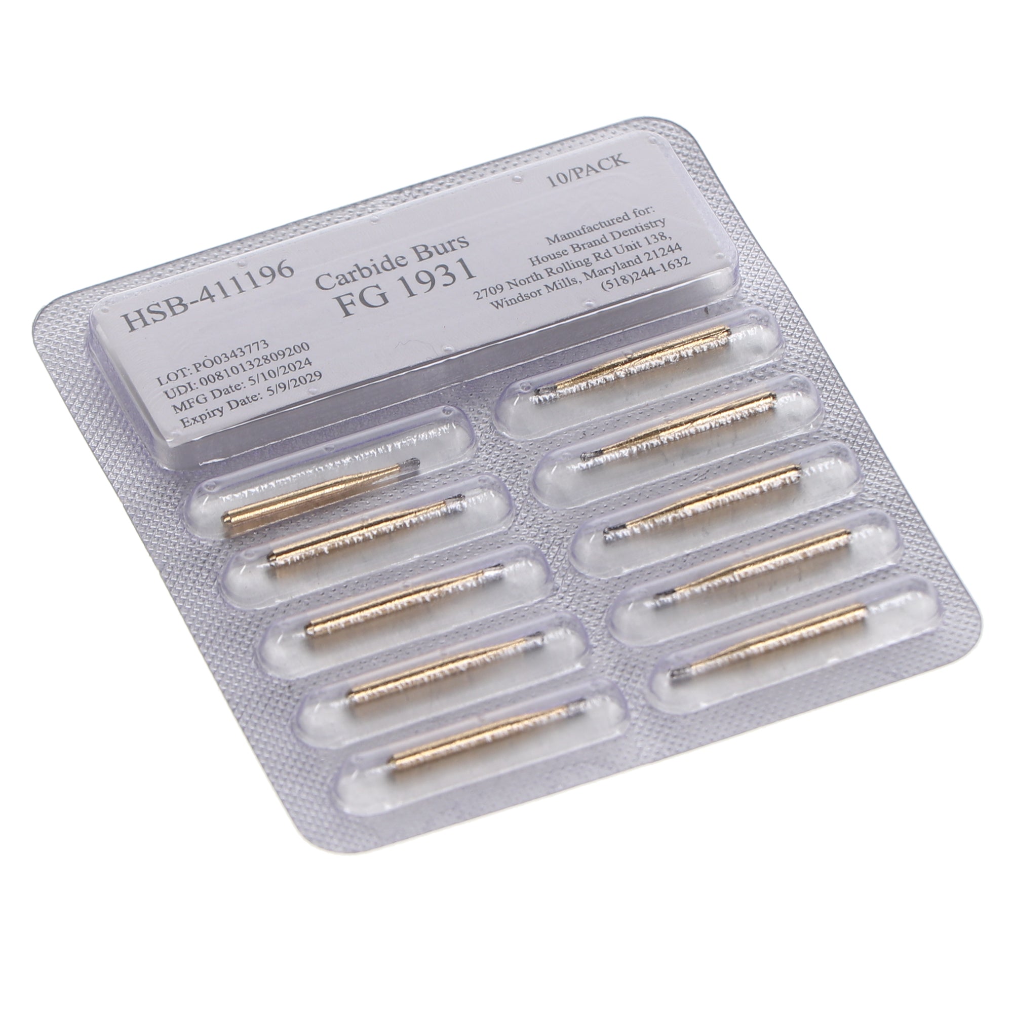 House Brand Dentistry 411196 HSB FG #1931 Pear Shaped Trimming & Finishing Carbide Burs 10/Pk