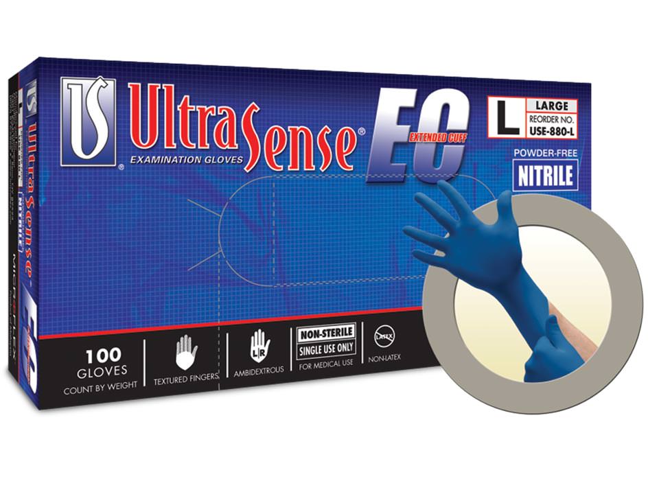 Microflex USE-880-L UltraSense EC Blue Nitrile Exam Gloves Large 100/Box