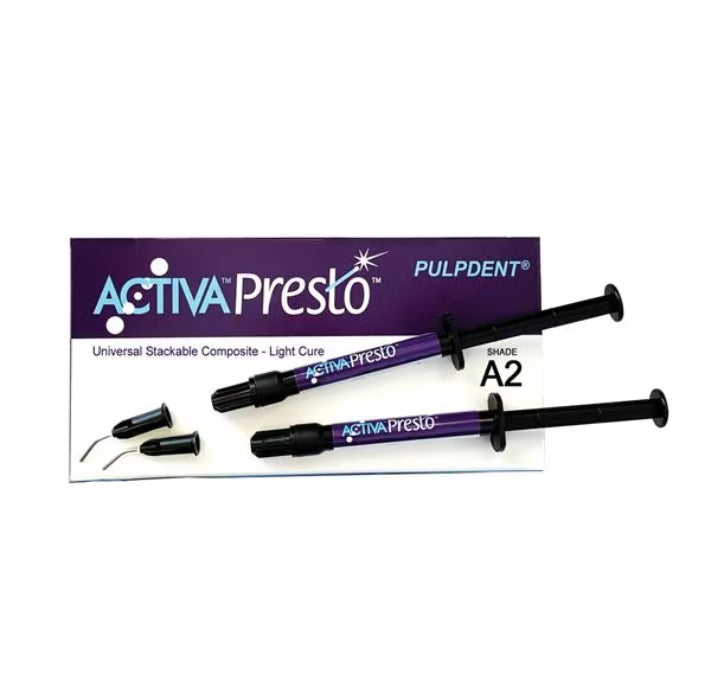Pulpdent VPF1A2 ACTIVA Presto Universal Light Cure Composite Syringe A2 2/Pk 1.2 mL EXP Sep 2026