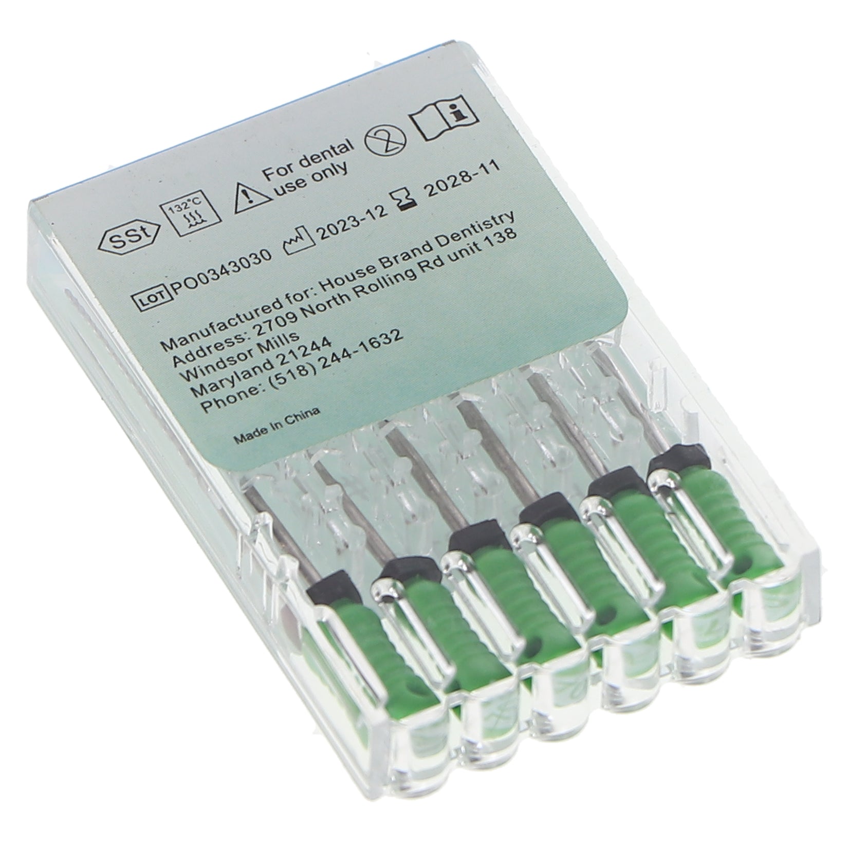 House Brand Dentistry 400149 HSB Endodontic K-Files 31mm #70 Green Stainless Steel 6/Pk