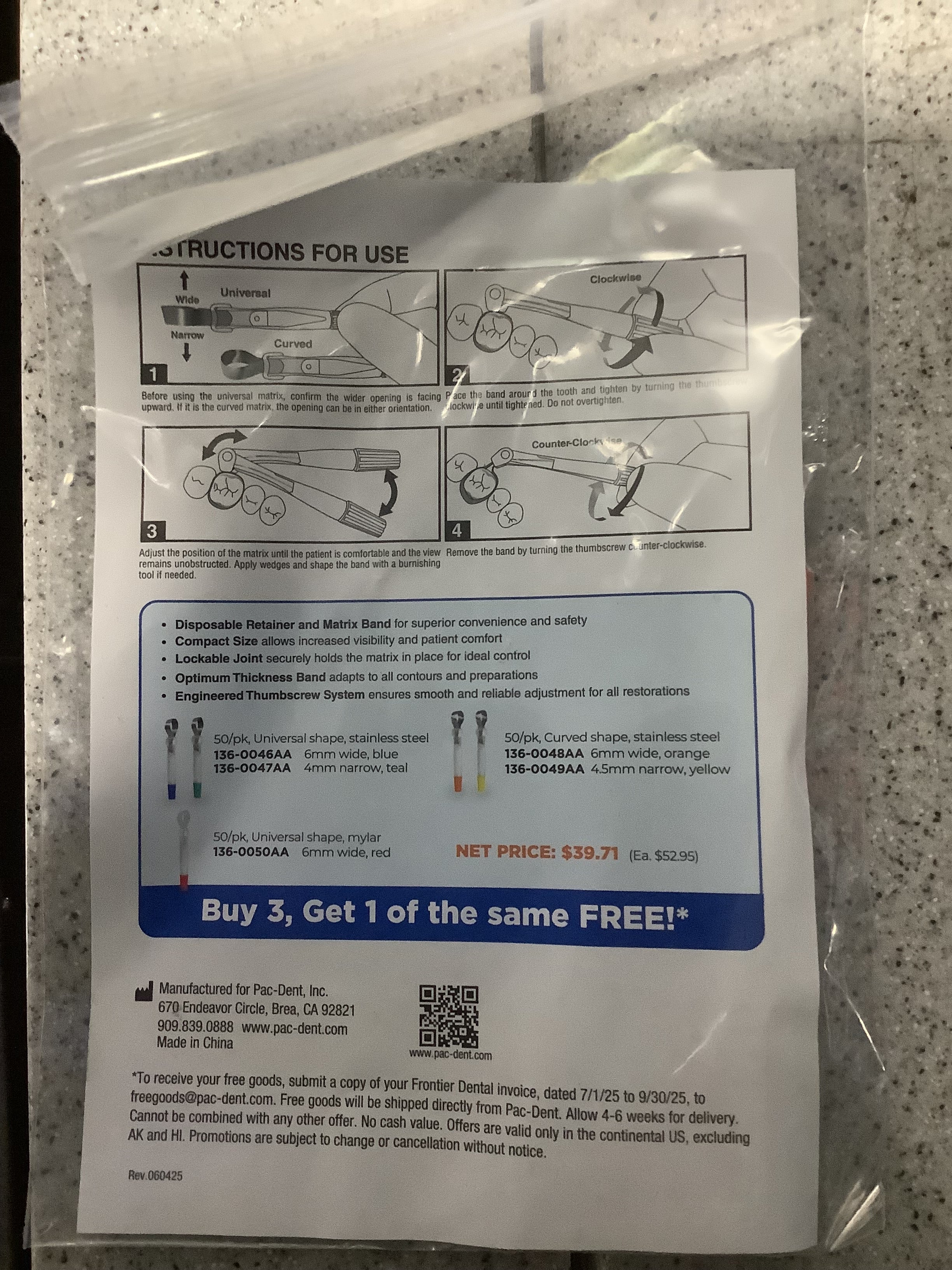 Pac-Dent 060425 iMatrix Disposable Bands Sample Pack