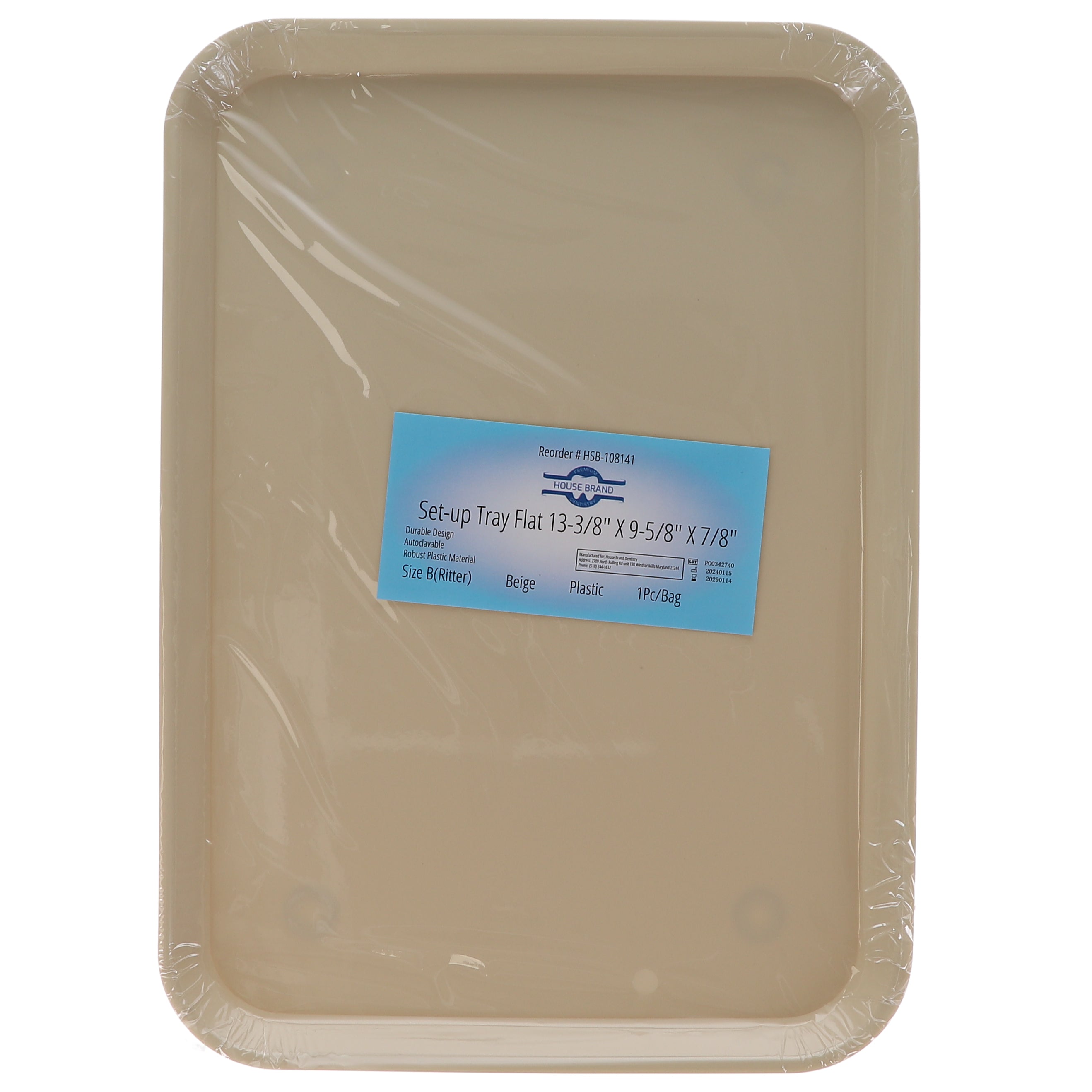 House Brand Dentistry 108141 HSB Set-Up Tray Flat #B Ritter Beige Plastic 13-3/8