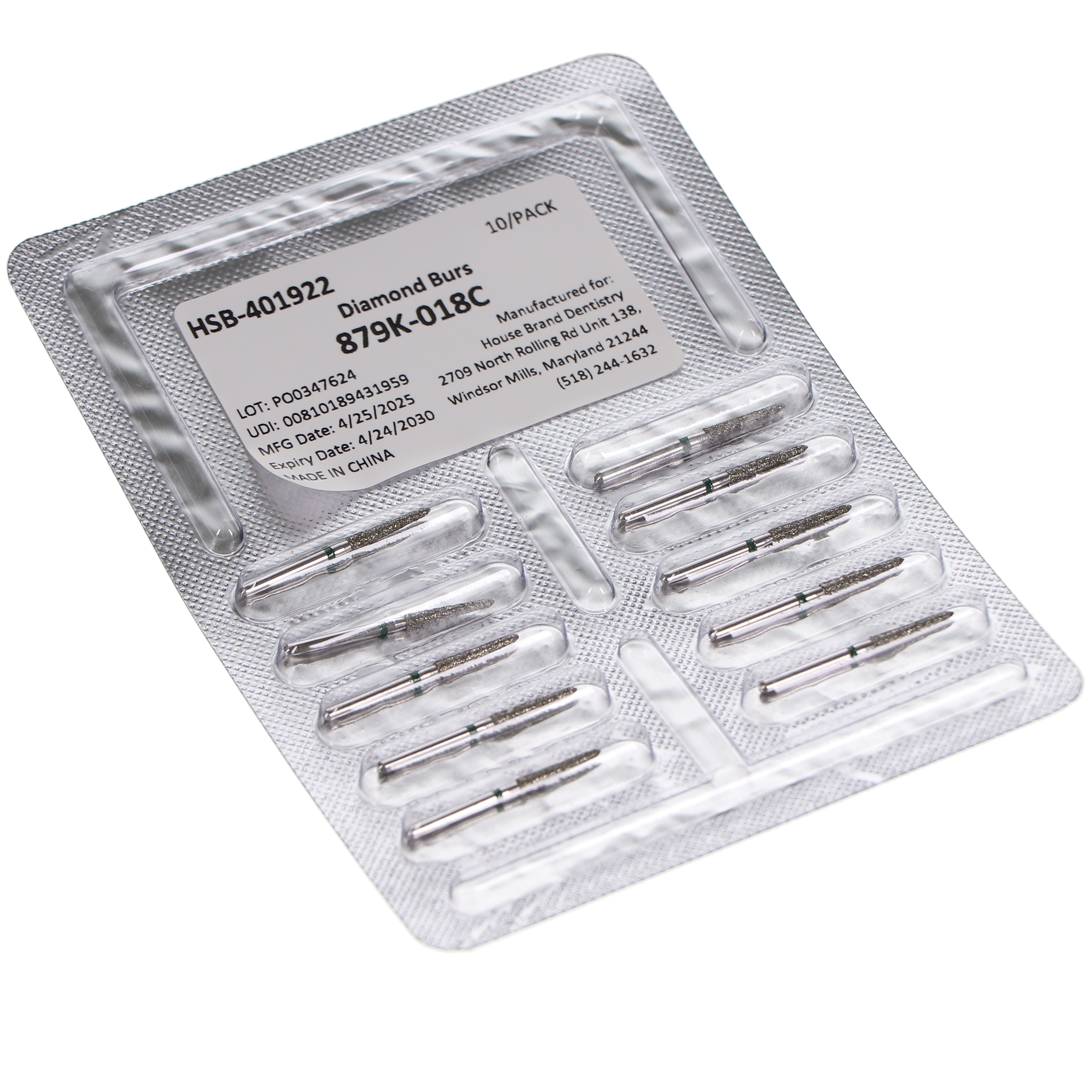 House Brand Dentistry 401922 HSB FG 879K-018C Gingival Curettage Coarse Grit Diamond Burs 10/Pk