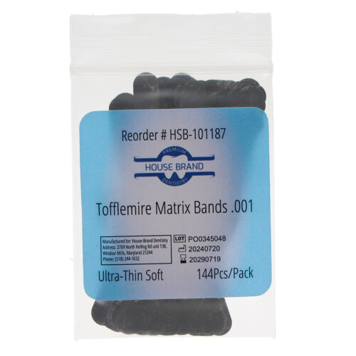 House Brand Dentistry 101187 HSB #1 Tofflemire Matrix Bands .001 Ultra-Thin Dead Soft 144/Pk