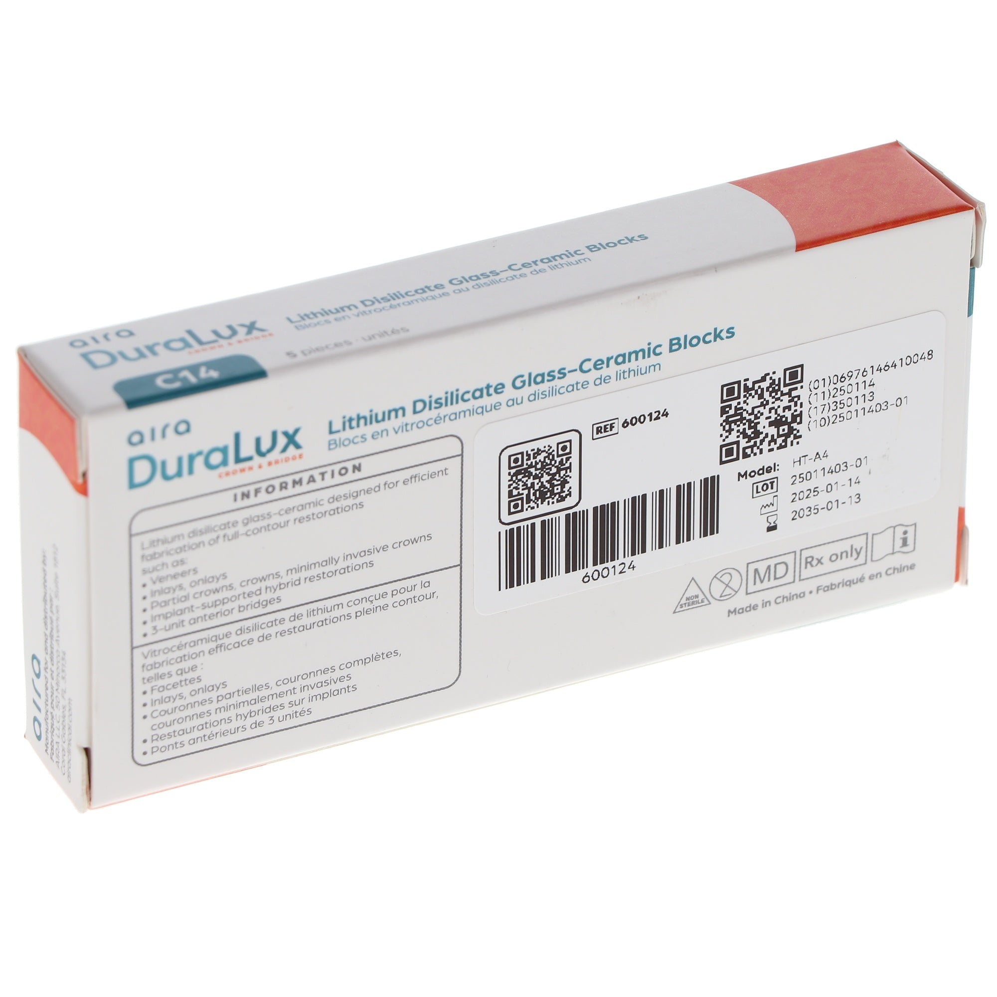 Aira 600124 DuraLux IPS e.max Type Blocks CAD inLab HT A4 C14 5/Pk