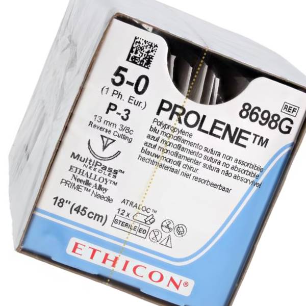 J&J Ethicon 8698G Monofilament Sutures Blue P-3 5/0 18'' 12/Bx