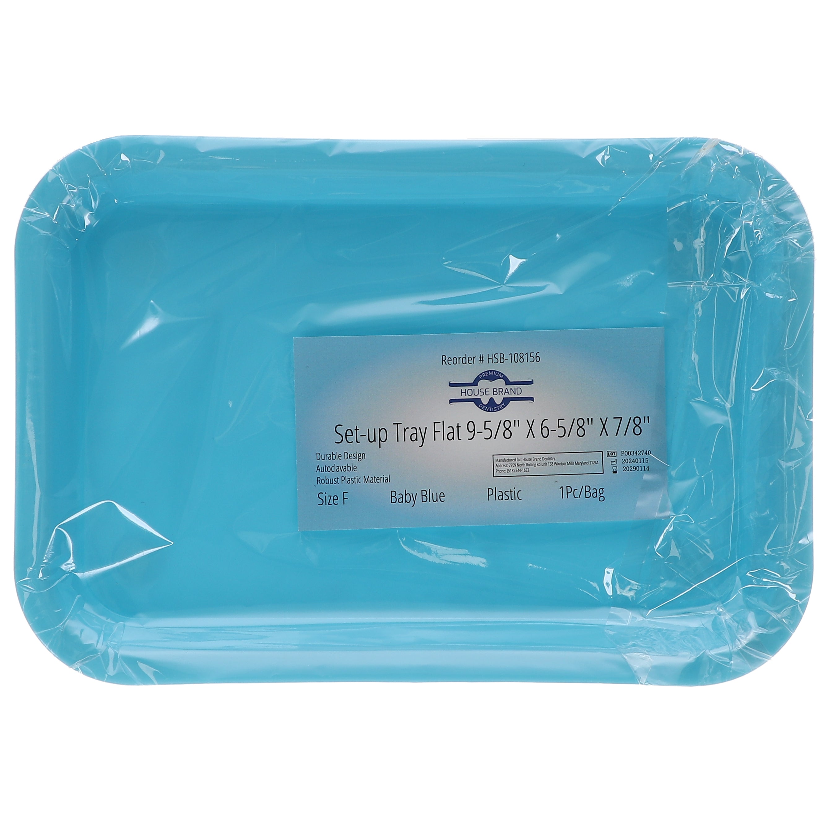 House Brand Dentistry 108156 HSB Set-Up Tray Flat #F Baby Blue Plastic 9-5/8