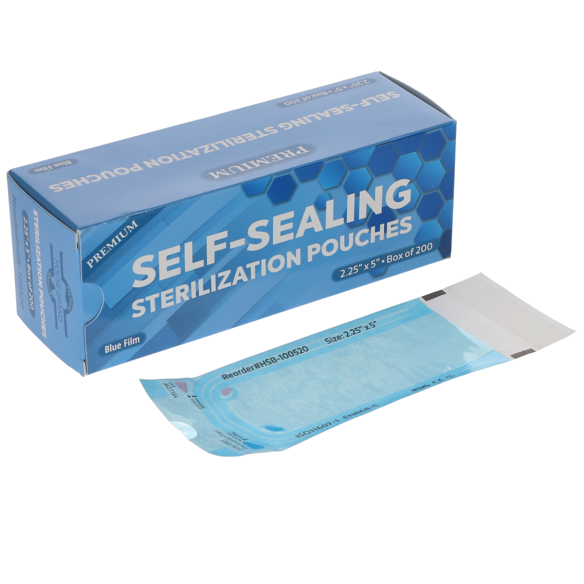 House Brand Dentistry 100520 Paper/Blue Film Self-Sealing Sterilization Pouches 2.25