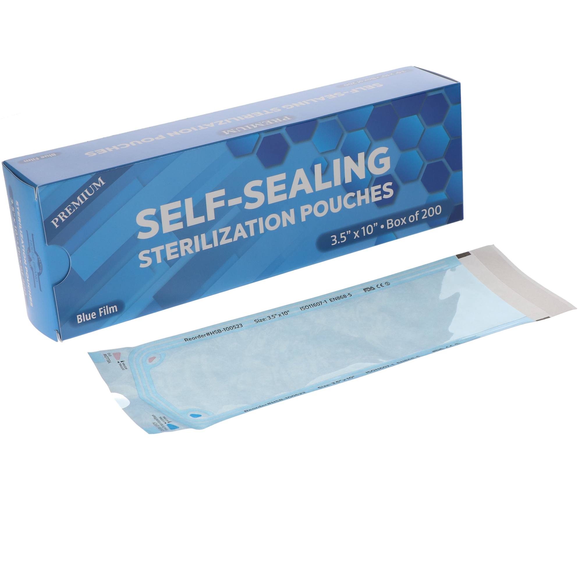 House Brand Dentistry 100523 Paper/Blue Film Self-Sealing Sterilization Pouches 3.50