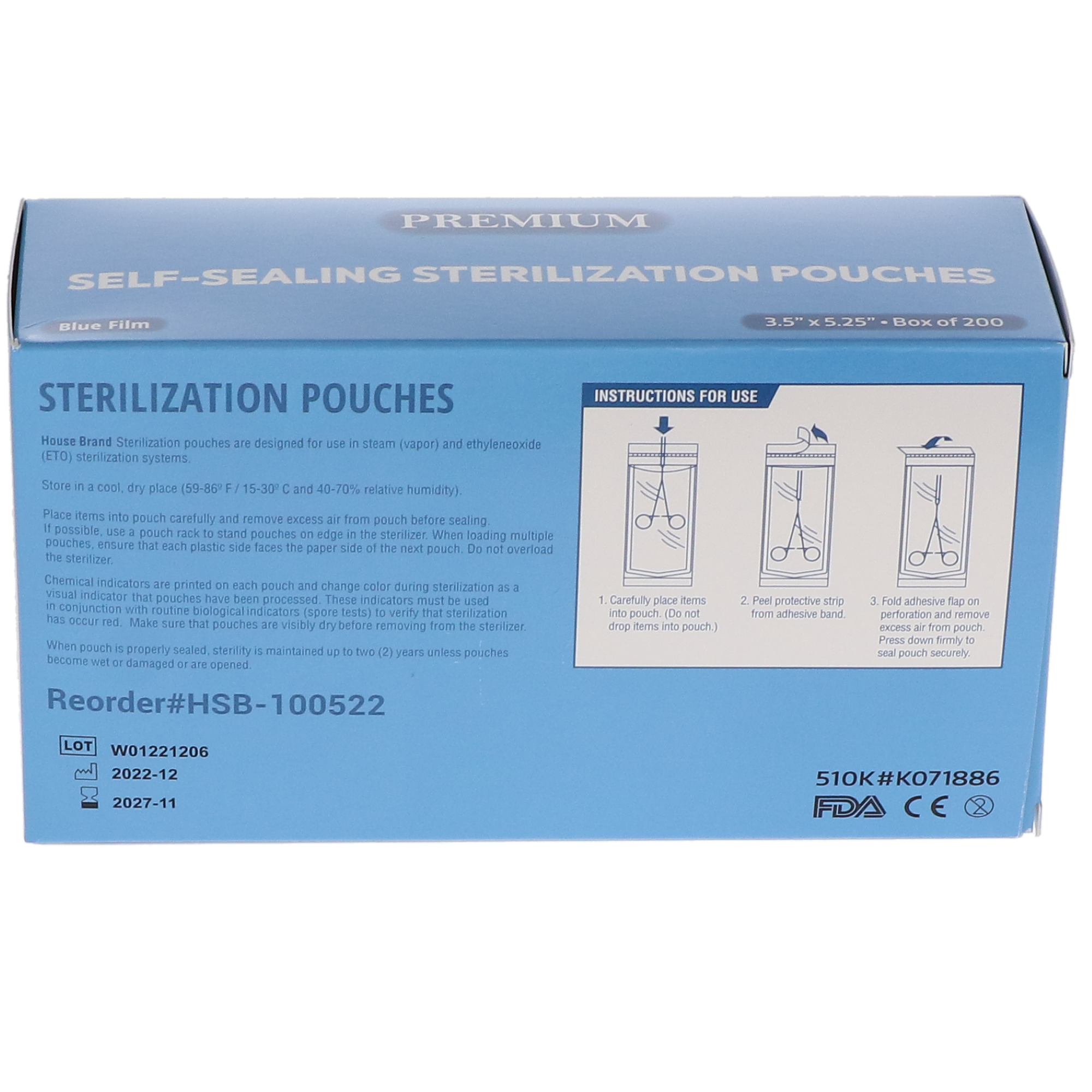 House Brand Dentistry 100522 Self-Sealing Sterilization Pouches 3.50