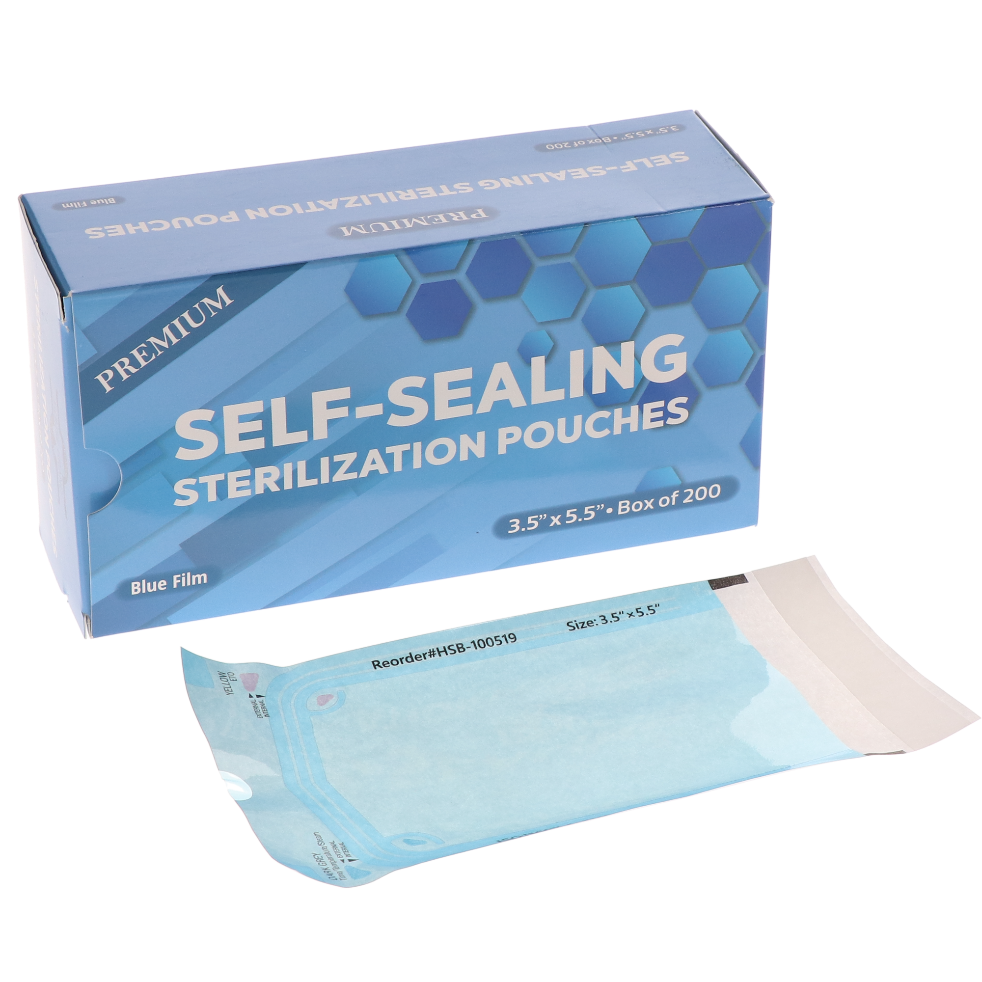 House Brand Dentistry 100519 Self-Sealing Sterilization Paper/Blue Film Pouches 3.50