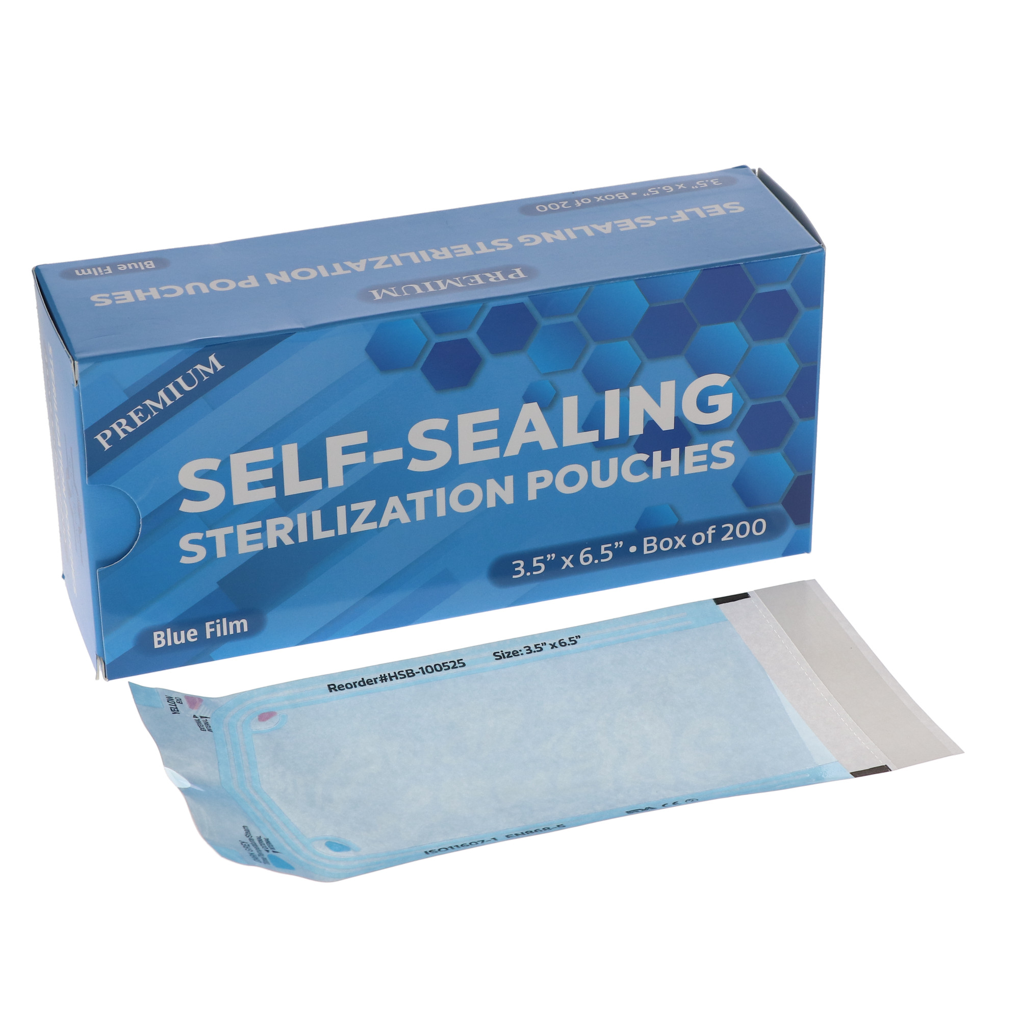 House Brand Dentistry 100525 Paper/Blue Film Self-Sealing Sterilization Pouches 3.50