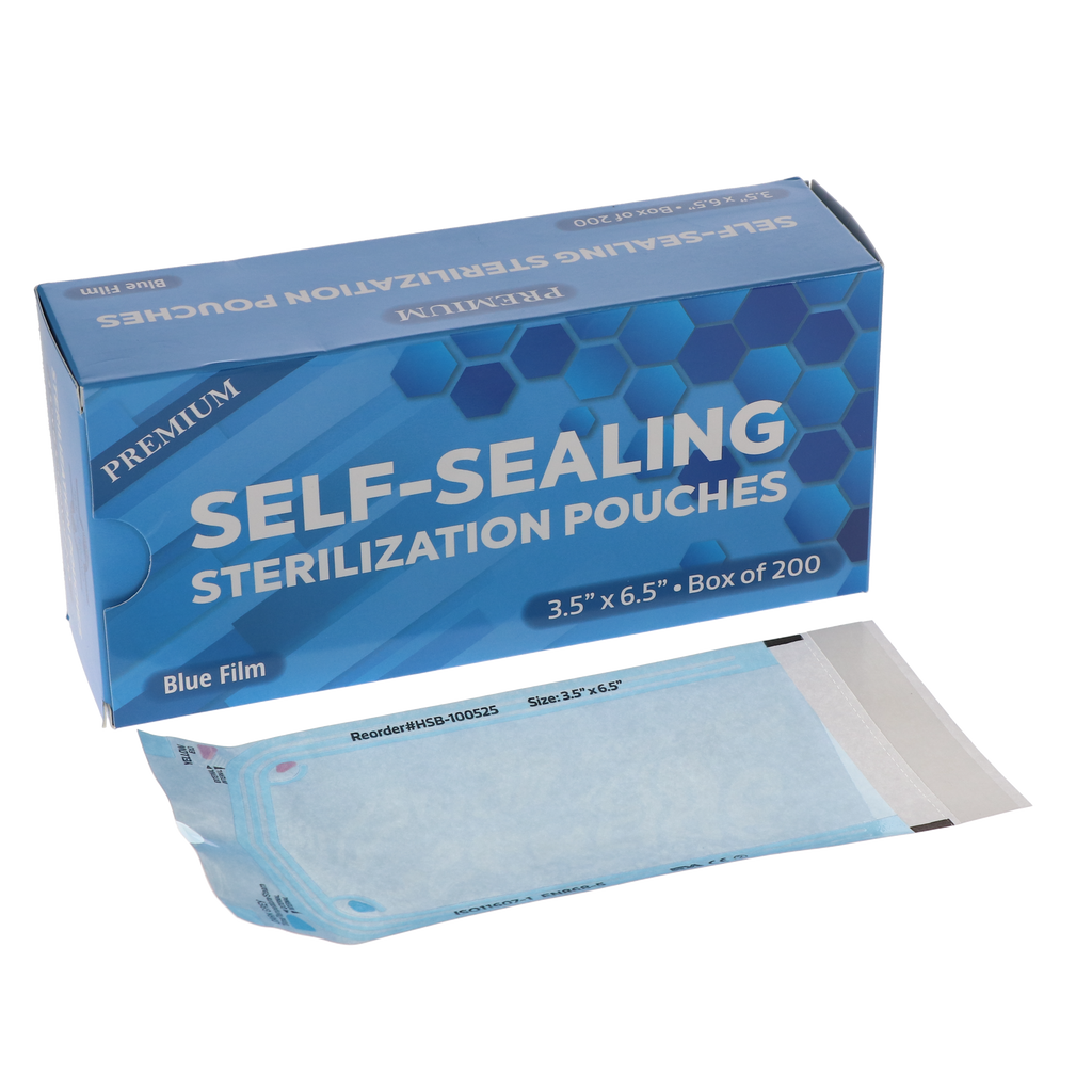 House Brand Dentistry 100525 Paper/Blue Film Self-Sealing Sterilization Pouches 3.50" x 6.5" 200/Bx