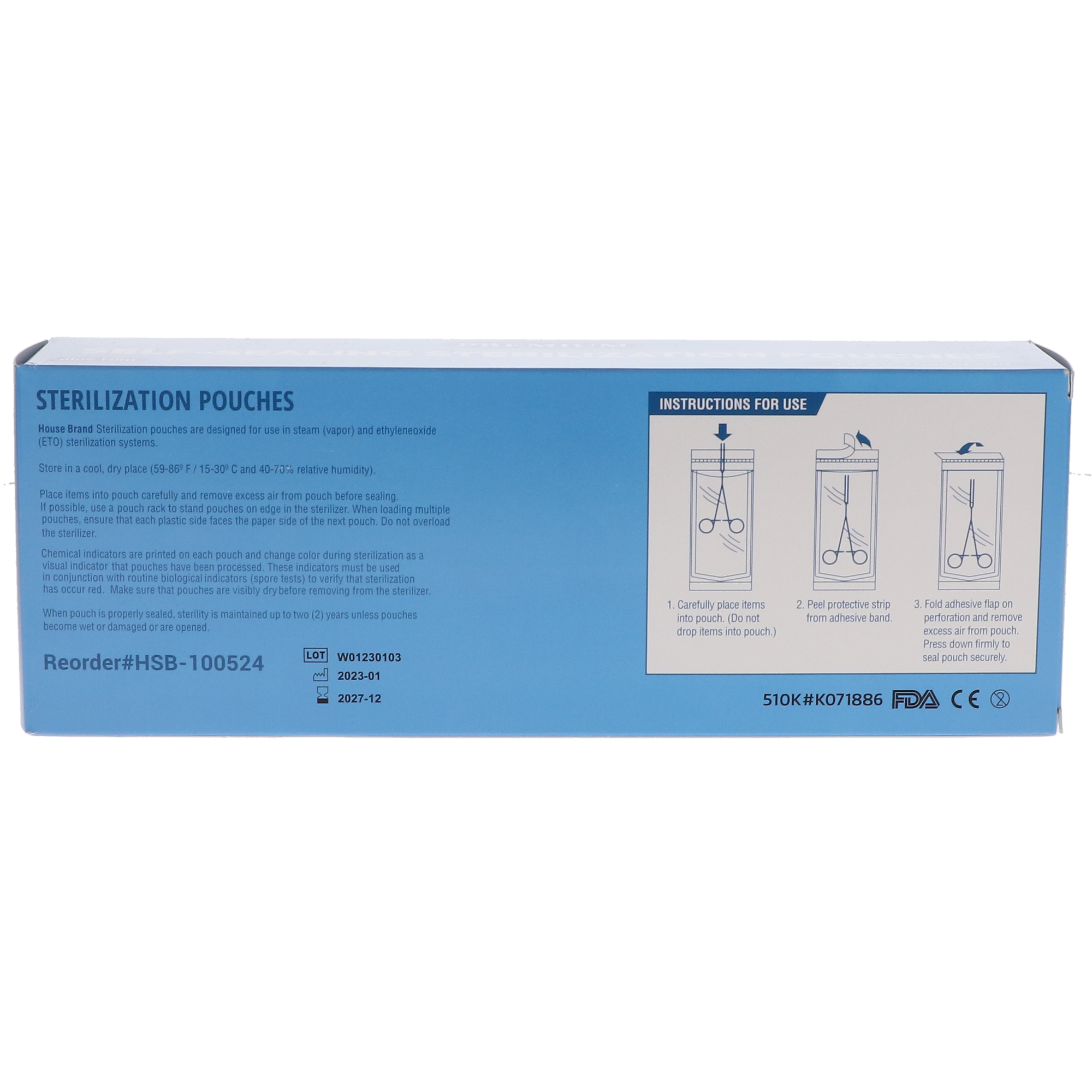 House Brand Dentistry 100524 Paper/Blue Film Self-Sealing Sterilization Pouches 3.50