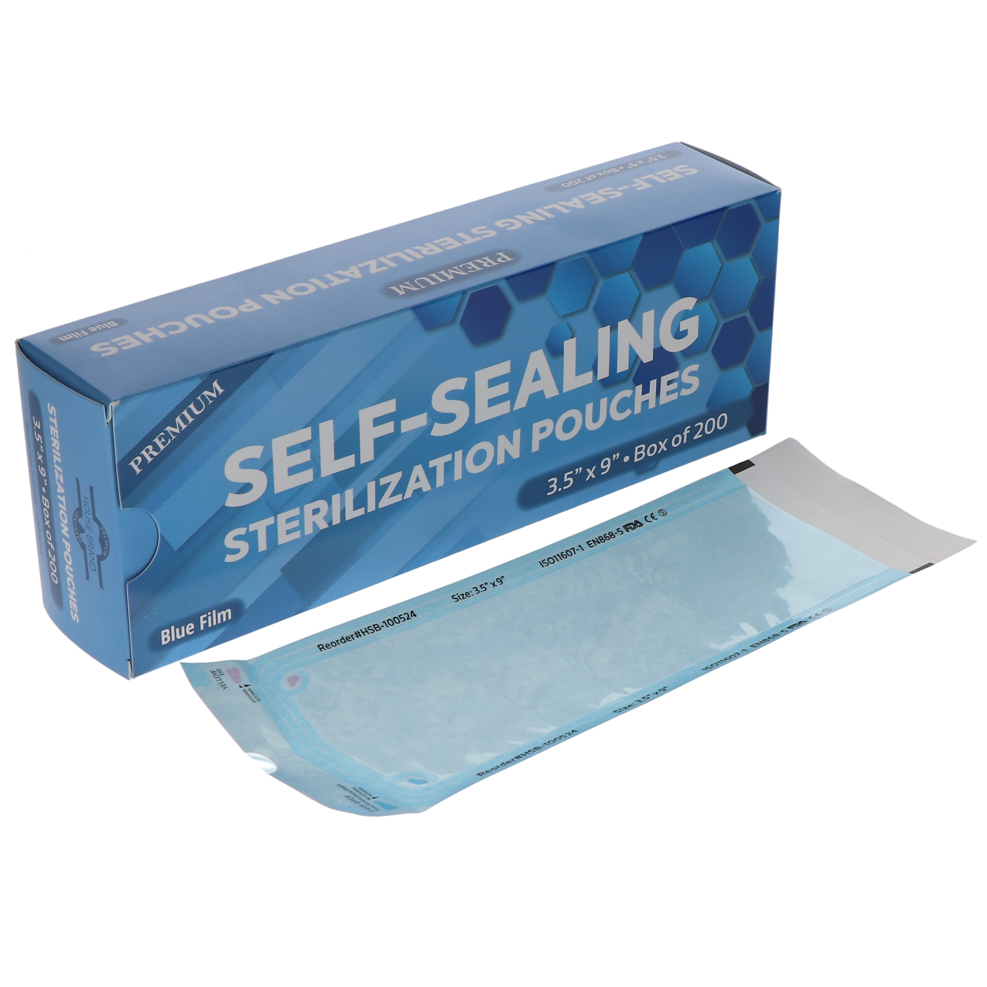 House Brand Dentistry 100524 Paper/Blue Film Self-Sealing Sterilization Pouches 3.50