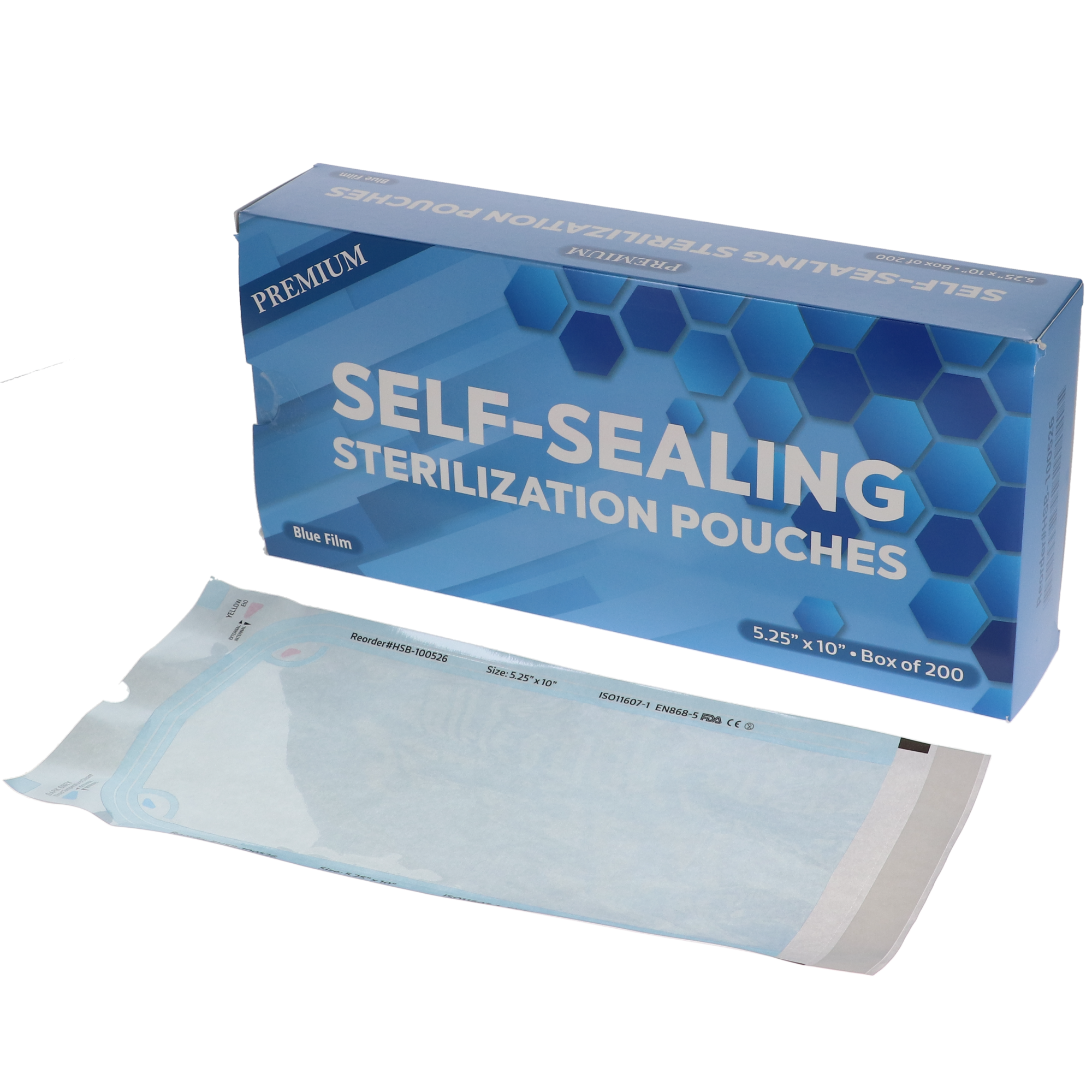 House Brand Dentistry 100526 Paper/Blue Film Self-Sealing Sterilization Pouches 5.25