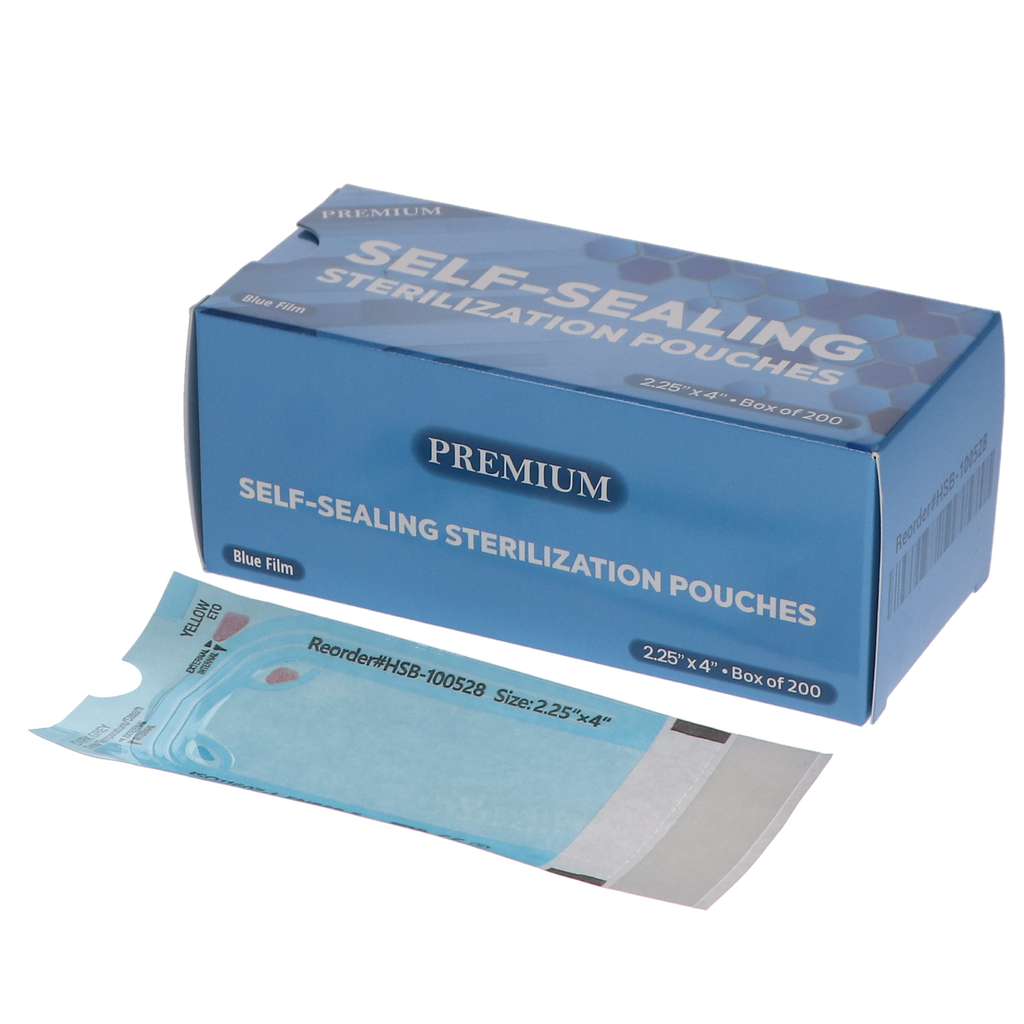 House Brand Dentistry 100528 Self-Sealing Sterilization Pouches 2.25" x 4" Paper Blue Film 200/Bx