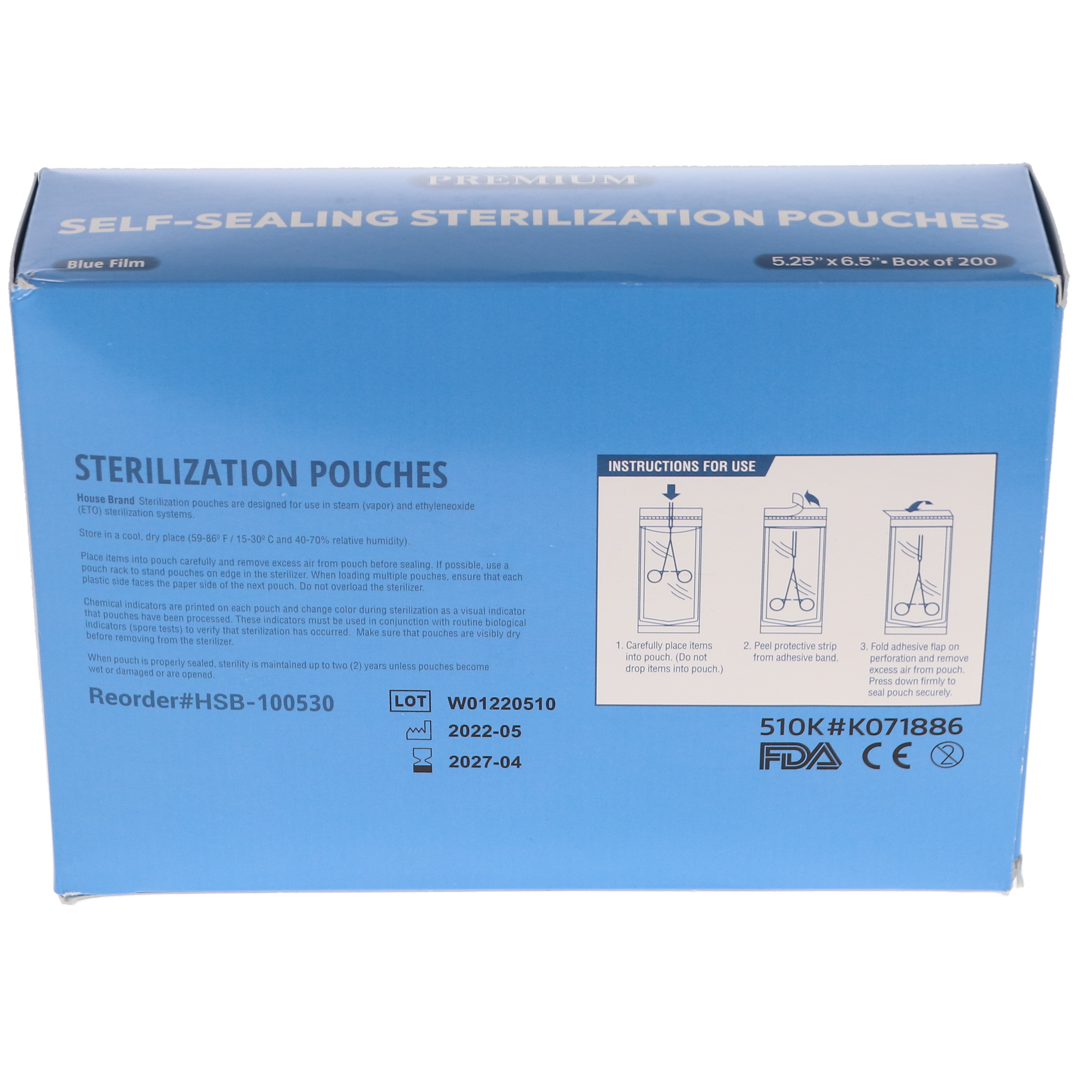 House Brand Dentistry 100530 Self-Sealing Sterilization Pouches 5.25