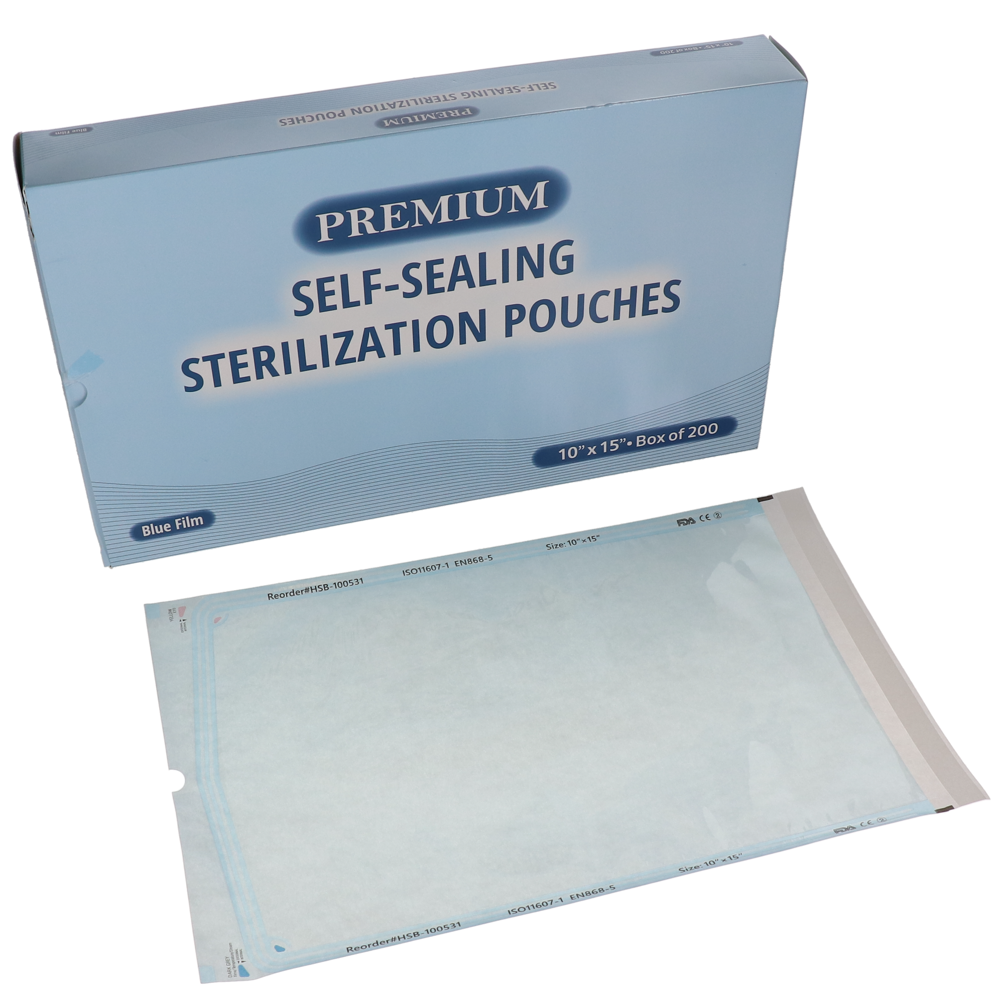 House Brand Dentistry 100531 Self-Sealing Sterilization Pouch Paper/Blue Film 10