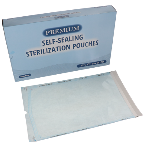 House Brand Dentistry 100531 Self-Sealing Sterilization Pouch Paper/Blue Film 10" X 15" 200/Bx