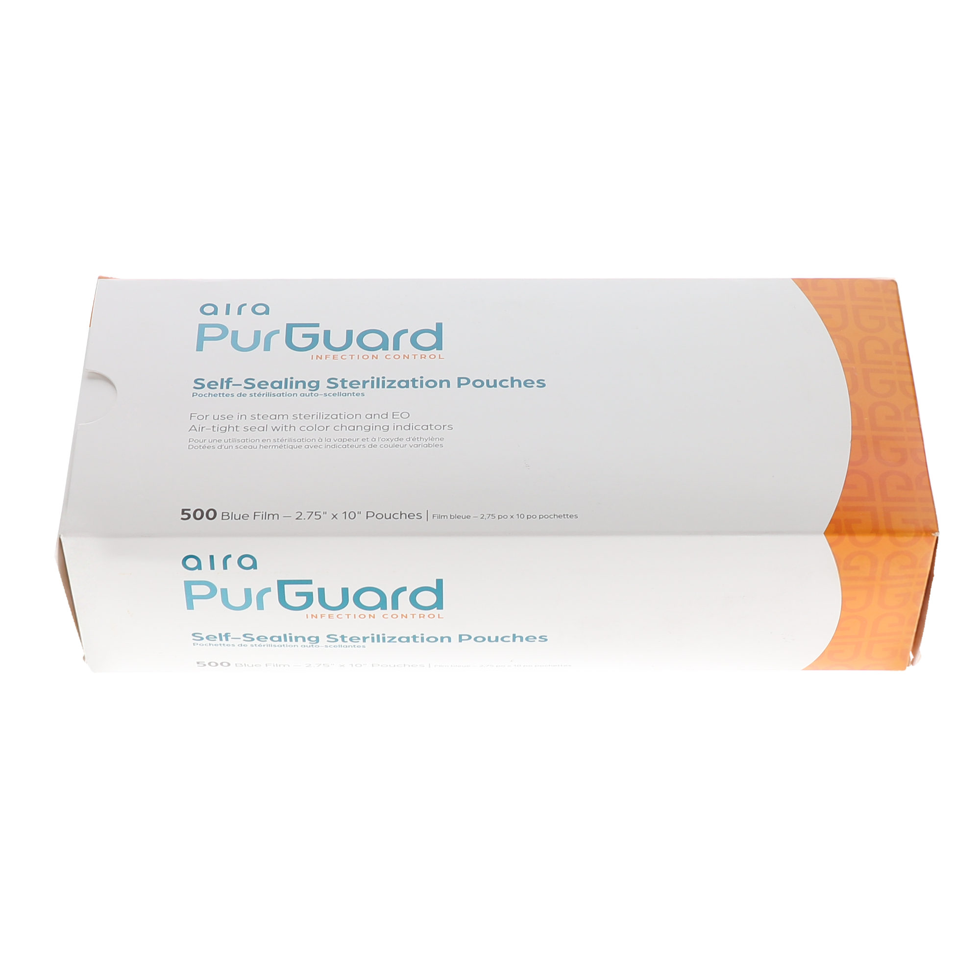 Aira 100591 PurGuard Sterilization Pouch, Class 4, Self-Sealing, Blue Film, 2.75
