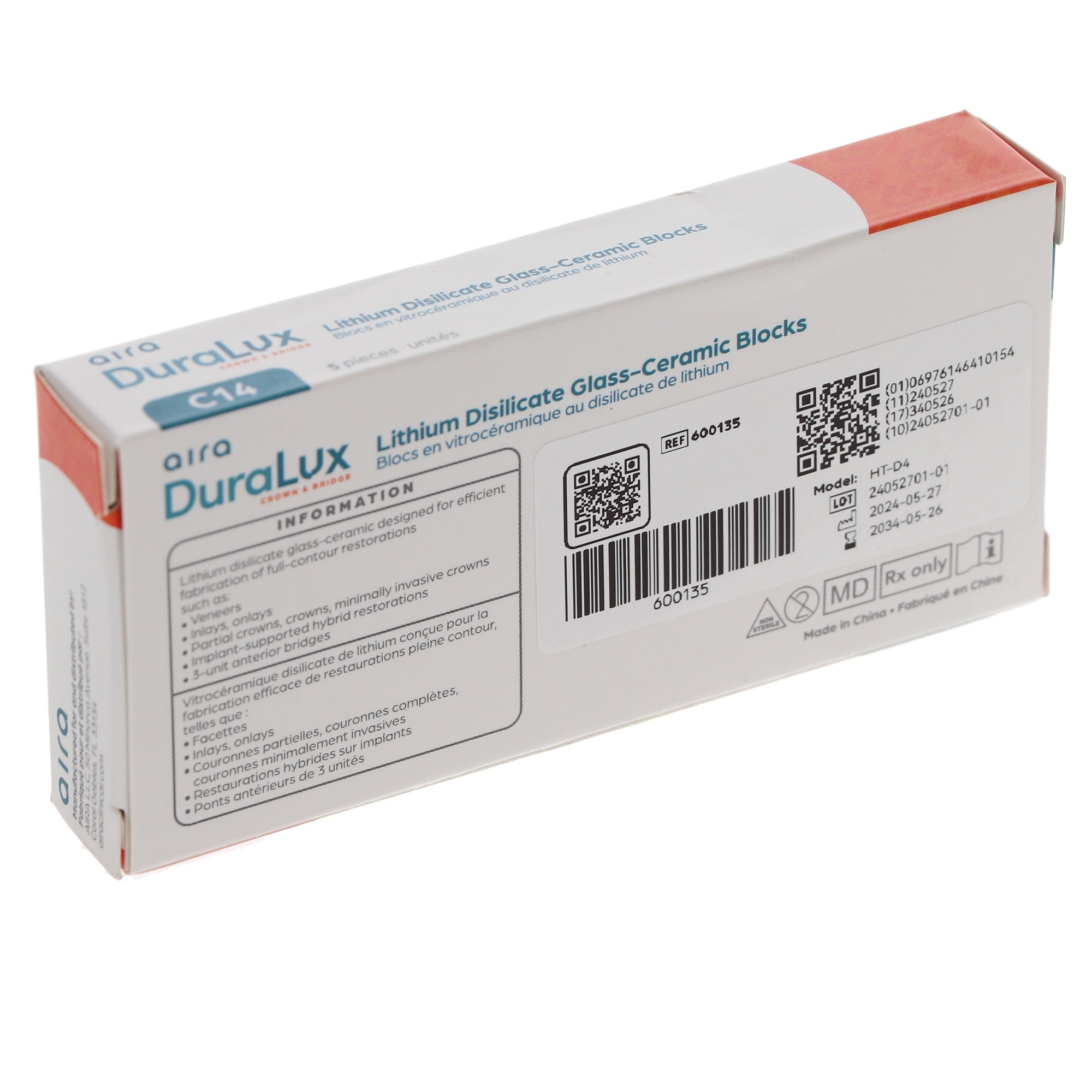 Aira 600135 DuraLux IPS e.max Type Blocks CAD inLab HT D4 C14 5/Pk