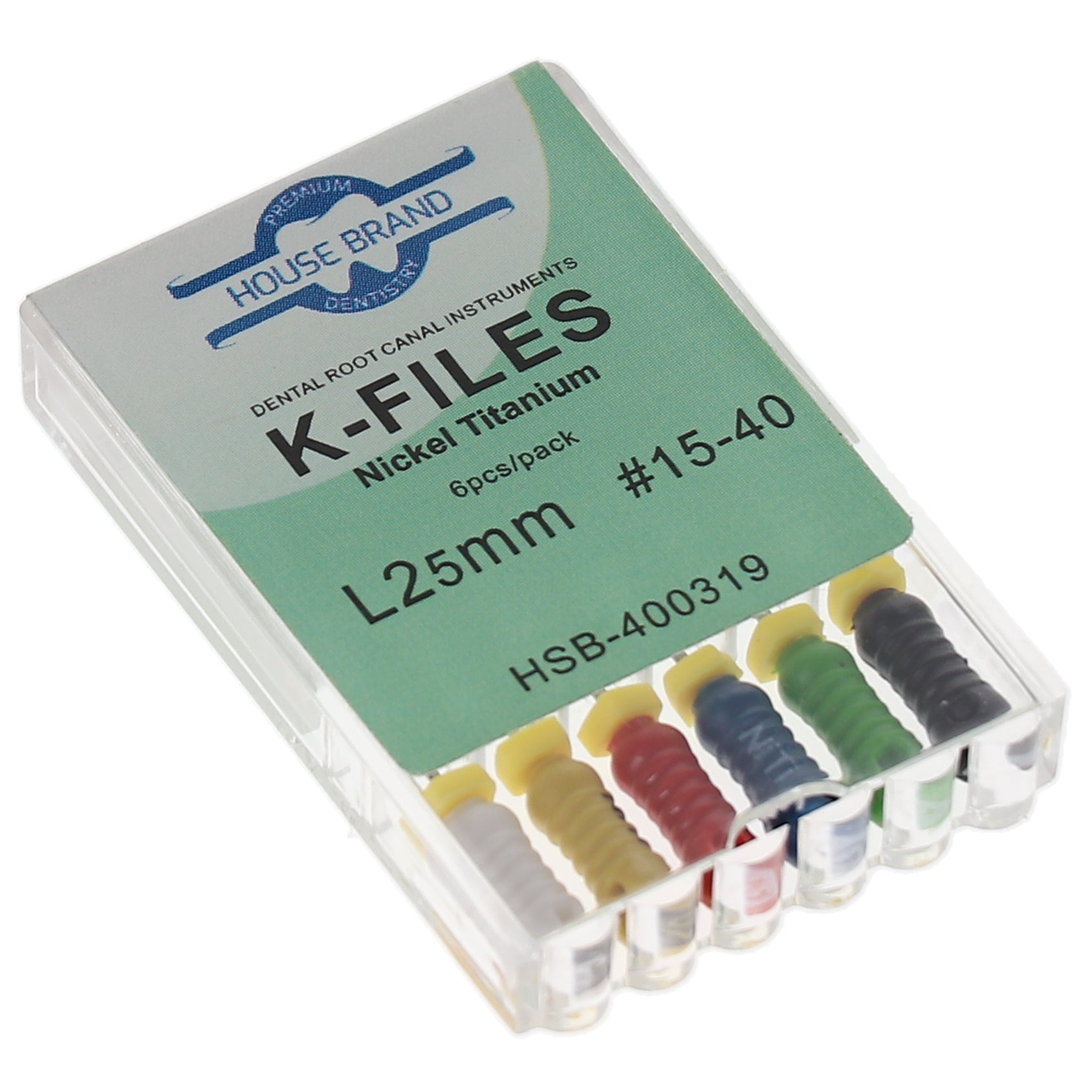 House Brand Dentistry 400319 HSB Endodontic K-Files NiTi 25mm #15-40 6/Pk