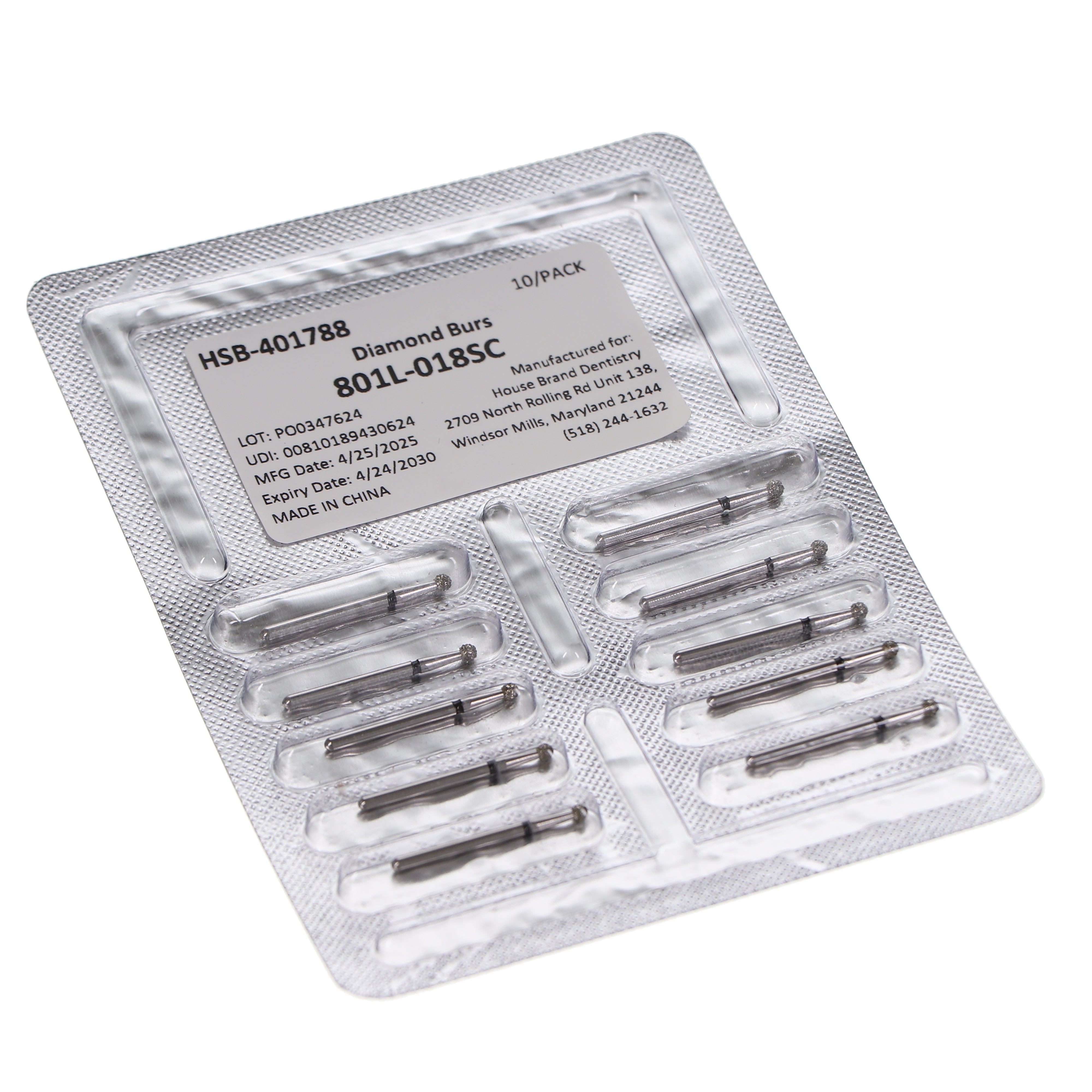 House Brand Dentistry 401788 HSB FG 801L-018SC Long Round Super Coarse Grit Diamond Burs 10/Pk