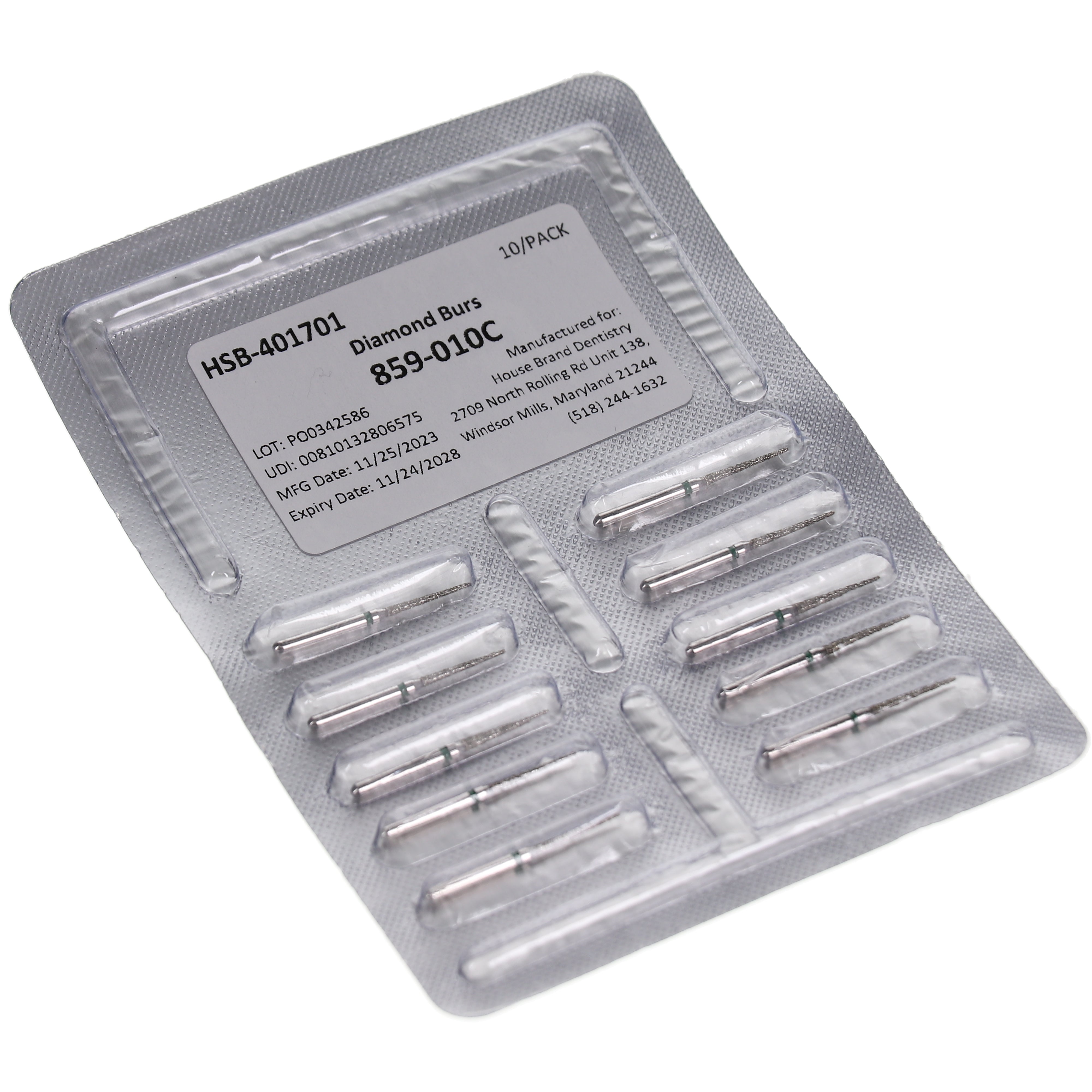 House Brand Dentistry 401701 HSB FG 859-010C Needle Coarse Grit Diamond Burs 10/Pk