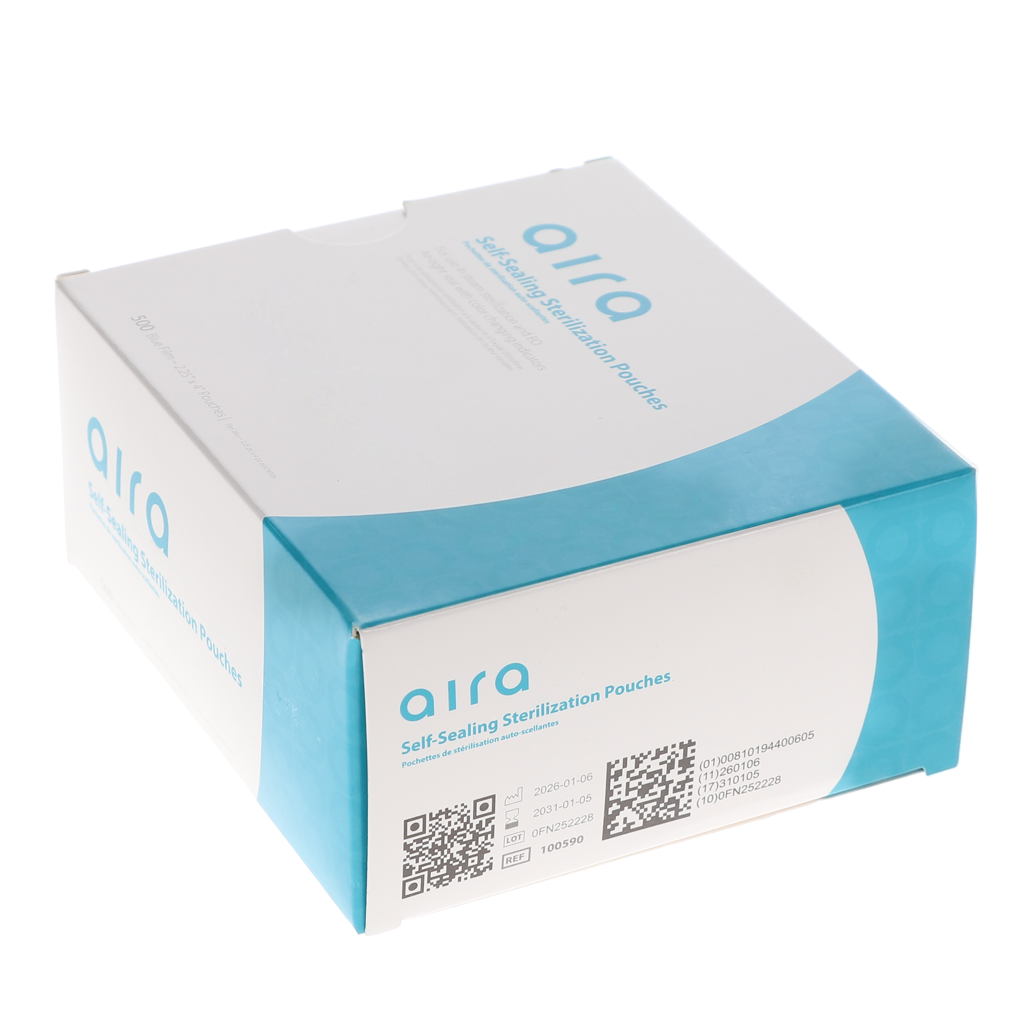 Aira 100590 Sterilization Pouch, Class 4, Self-Sealing, Blue Film, 2.25