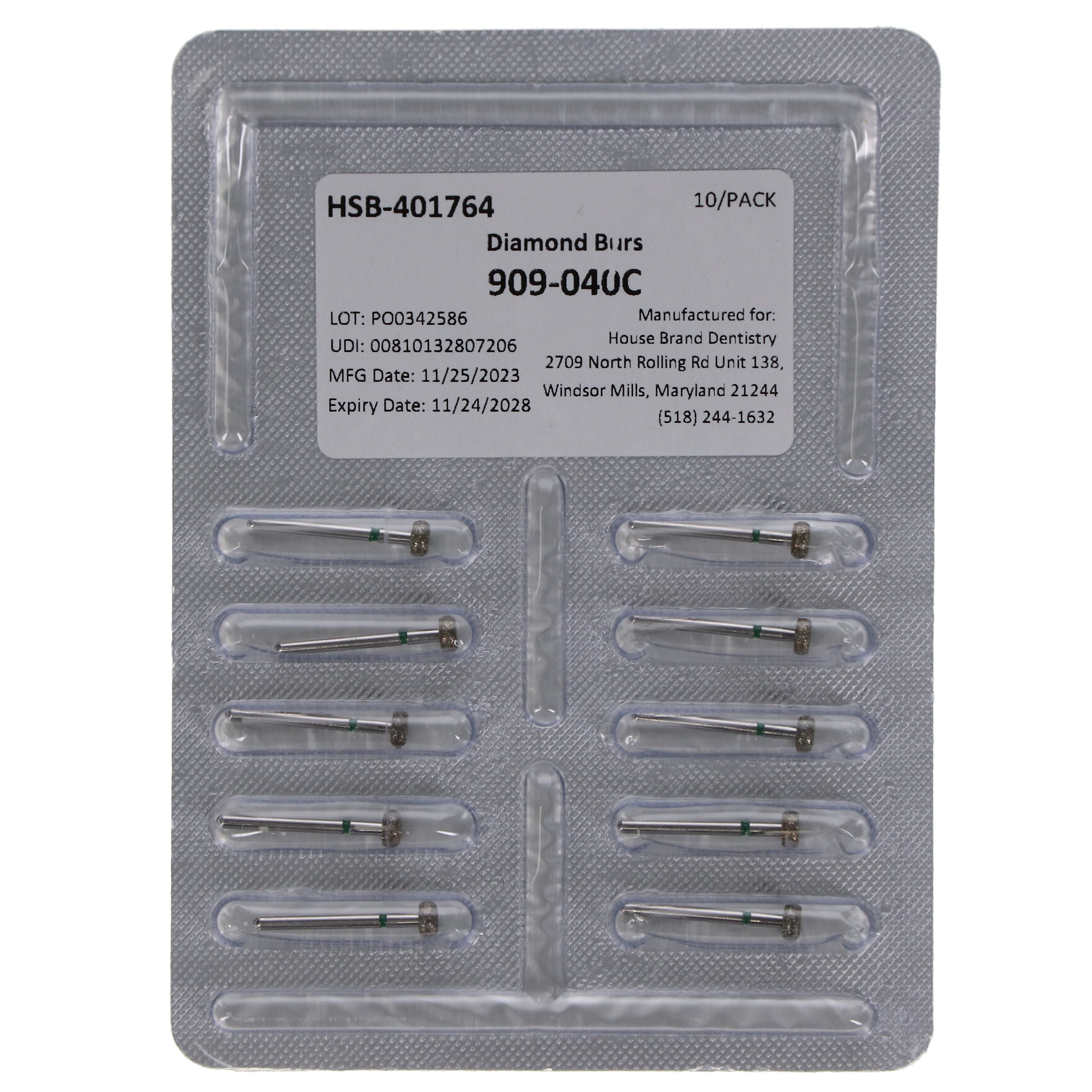 House Brand Dentistry 401764 HSB FG 909-040C Wheel Coarse Grit Diamond Burs 10/Pk