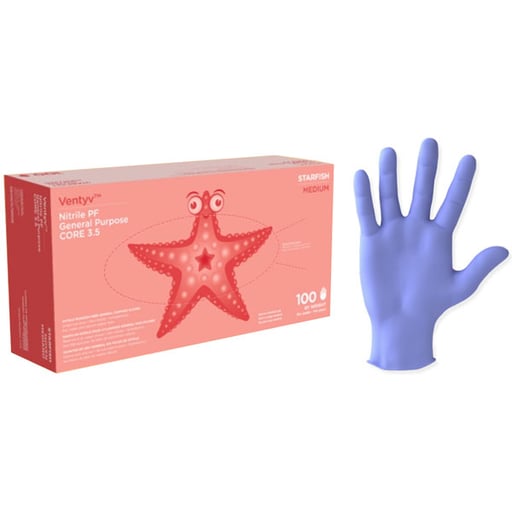 VentyV 10420102 Venty-V Core 3.5 Lavender Blue Nitrile Medium Gloves 100/Pk