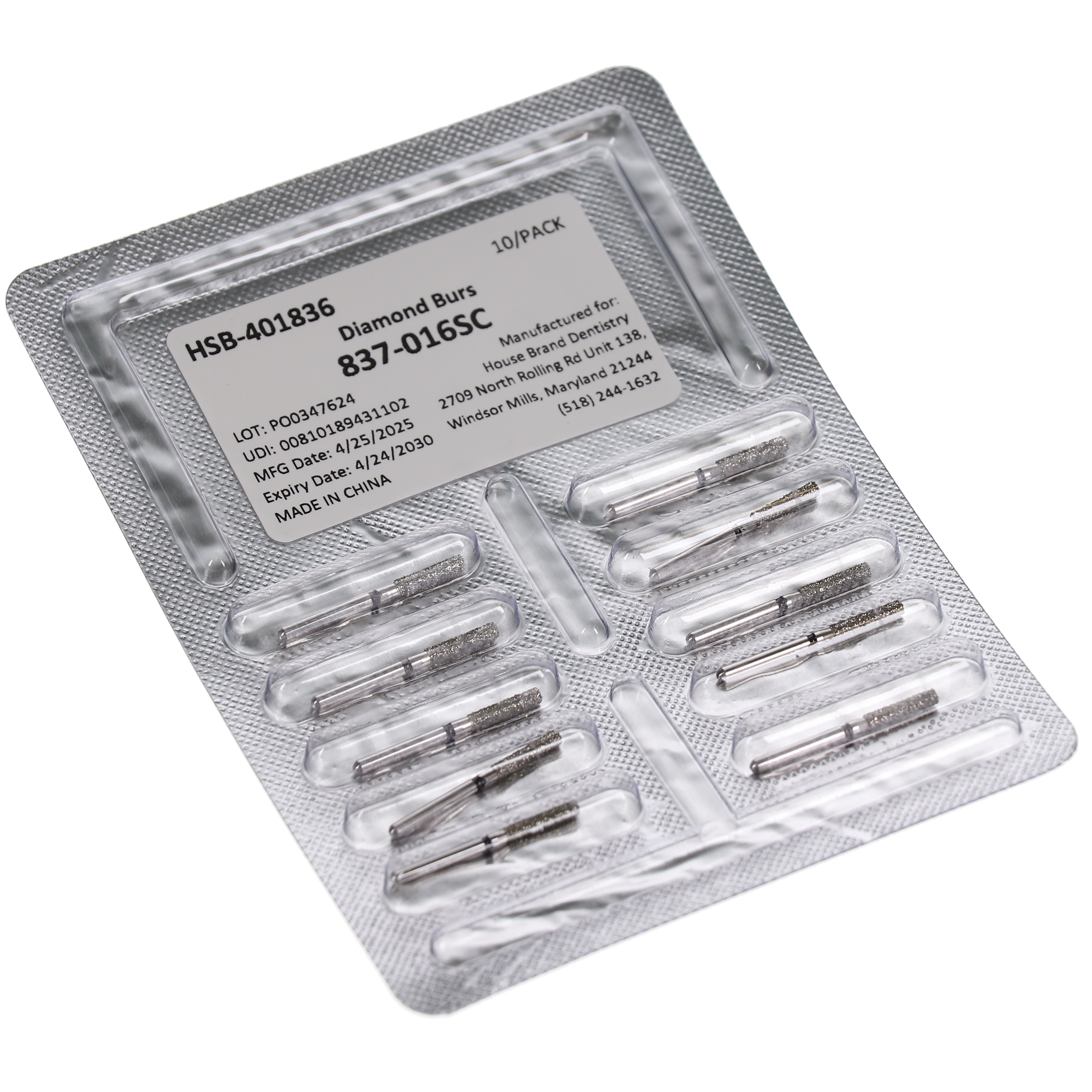 House Brand Dentistry 401836 HSB FG 837-016SC Flat End Cylinder Super Coarse Grit Diamond Burs 10/Pk
