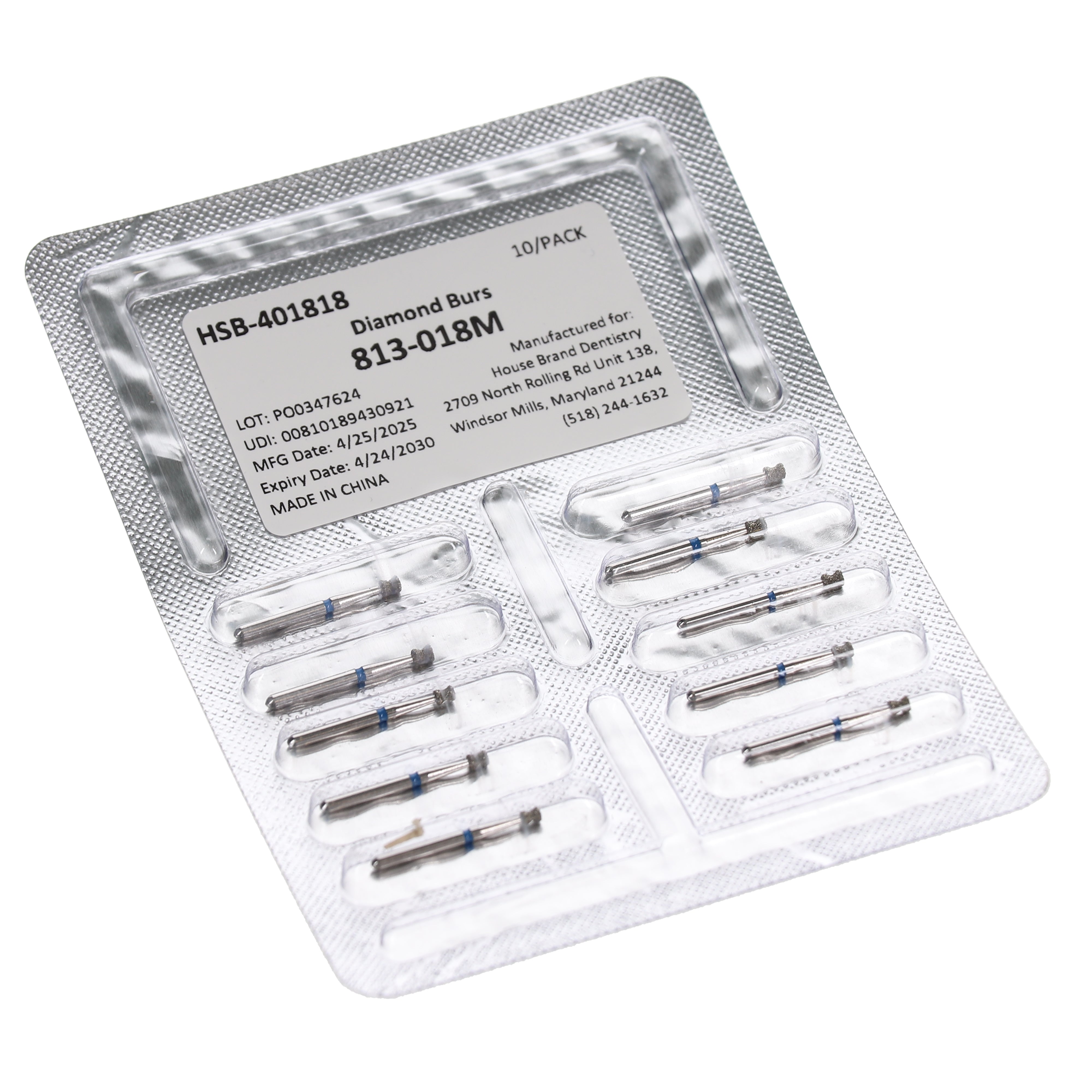 House Brand Dentistry 401818 HSB FG 813-018M Double Inverted Cone Medium Grit Diamond Burs 10/Pk