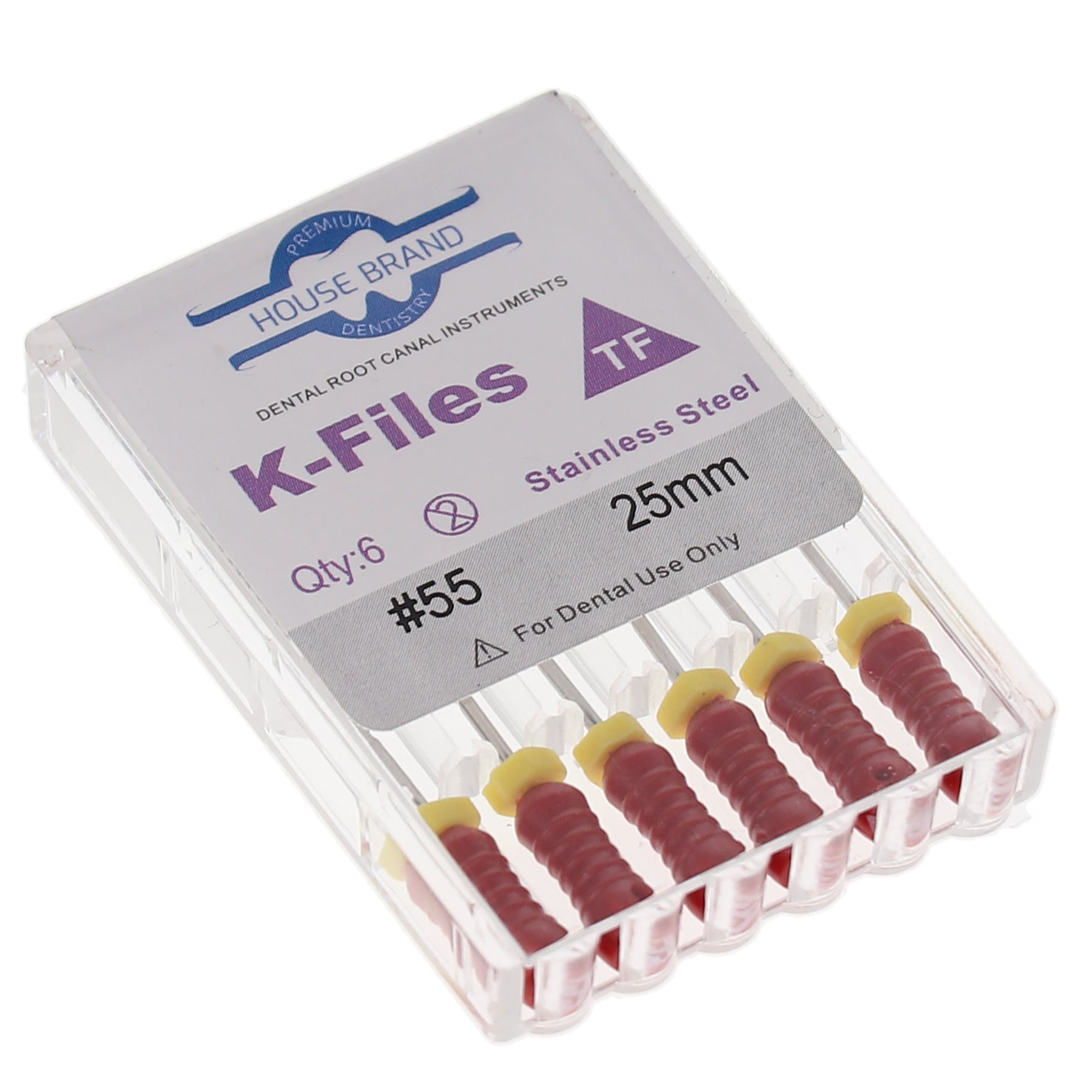 House Brand Dentistry 400225 HSB K-Files Flex-Type 25mm #55 Red Stainless Steel 6/Pk