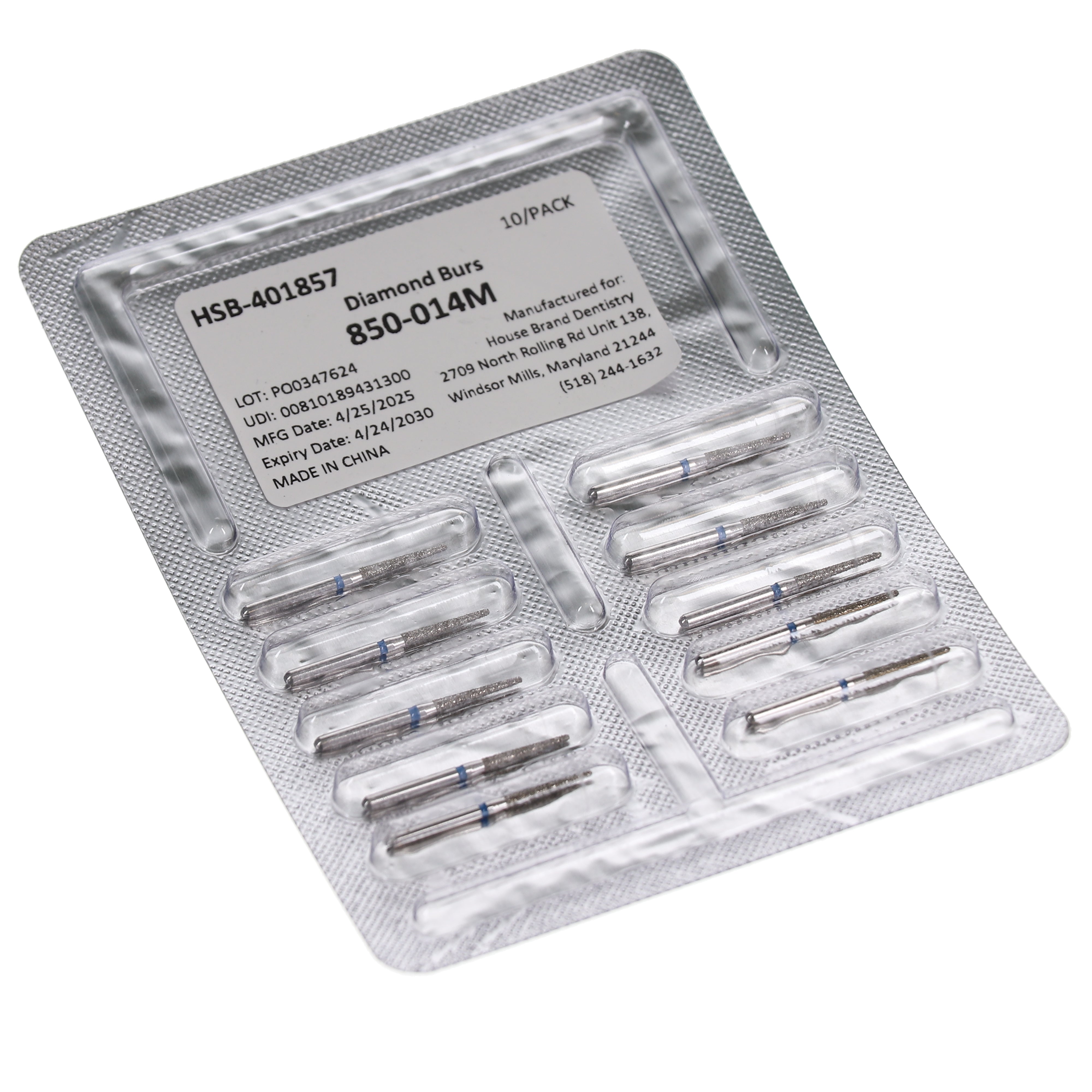 House Brand Dentistry 401857 HSB FG 850-014M Round End Taper Medium Grit Diamond Burs 10/Pk