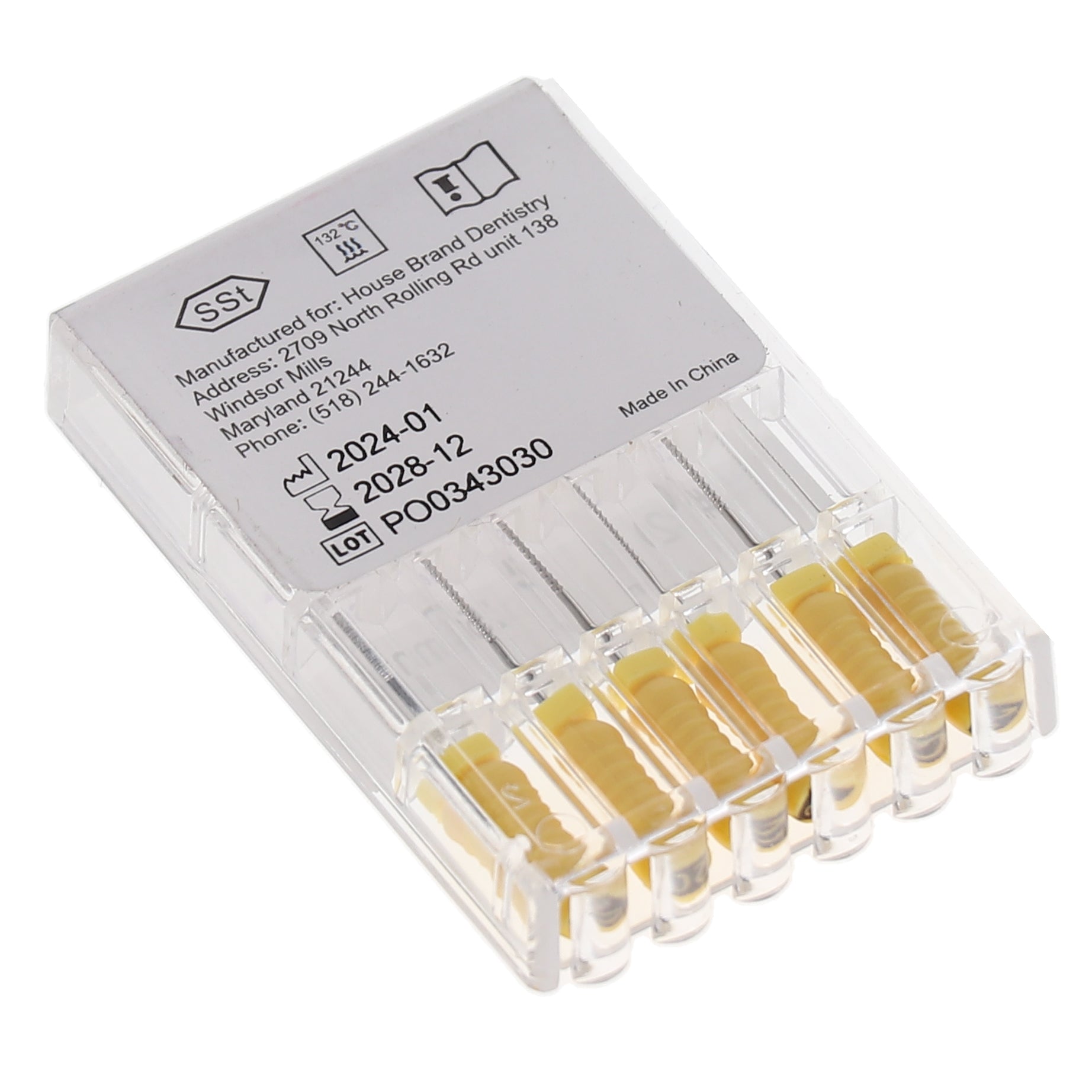 House Brand Dentistry 400217 HSB K-File Flex-Type 25mm #20 Yellow Stainless Steel 6/Pk