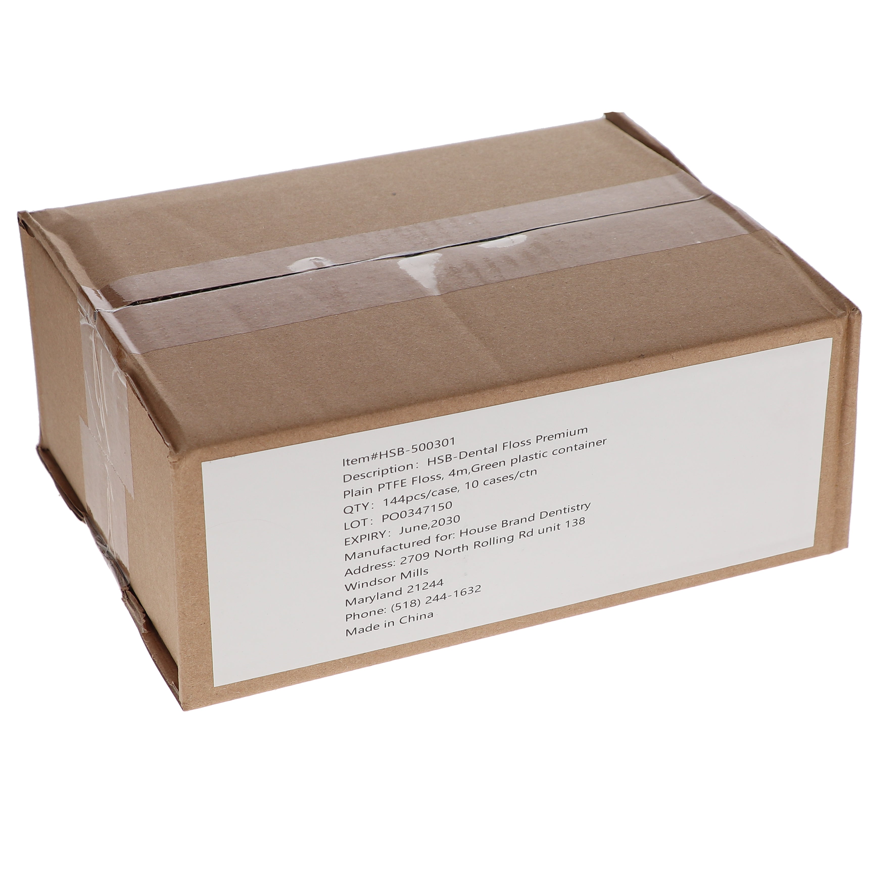 House Brand Dentistry 500301 HSB Premium PTFE Dental Floss Plain 4m 144/Cs