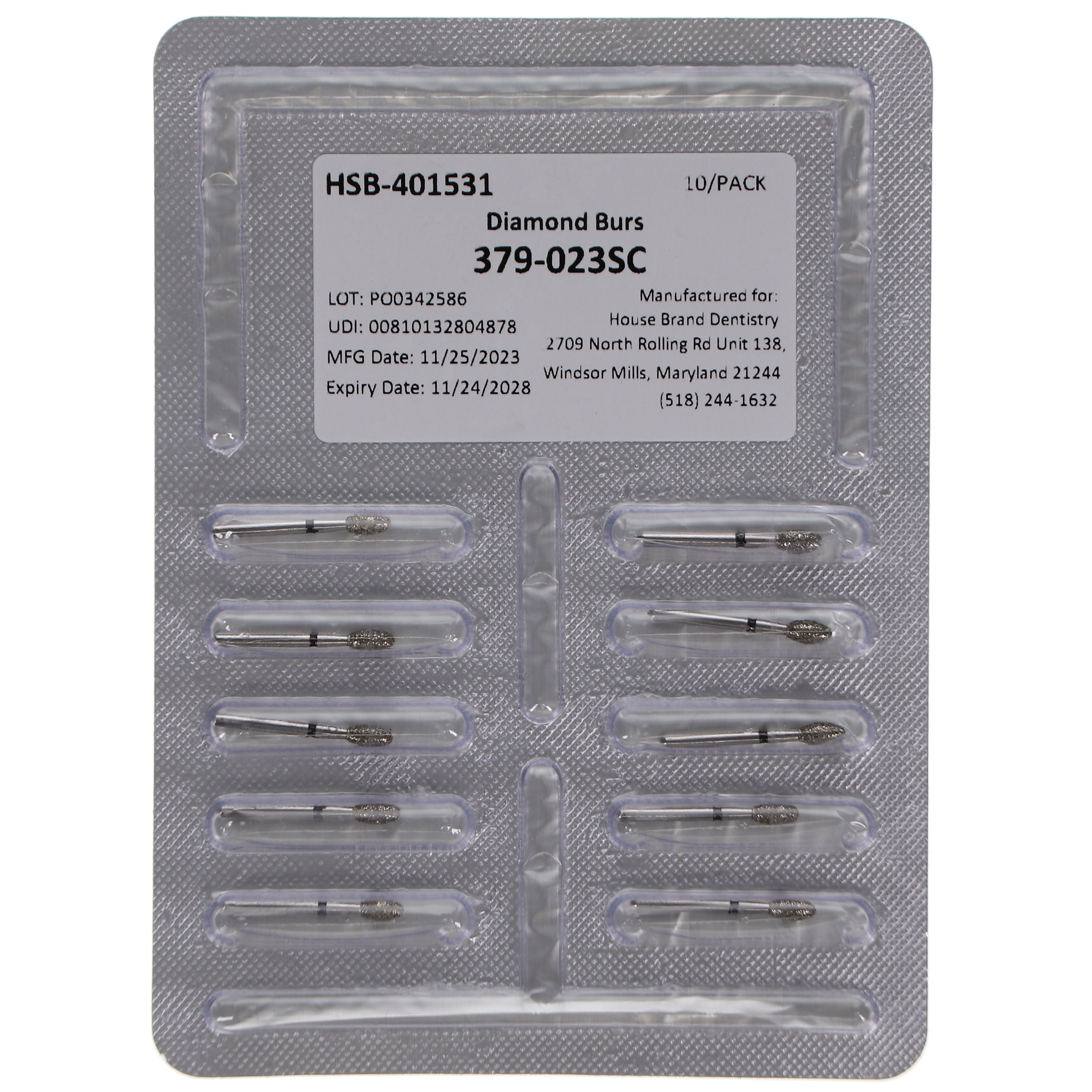 House Brand Dentistry 401531 HSB FG 379-023SC Football Super Coarse Grit Diamond Burs 10/Pk