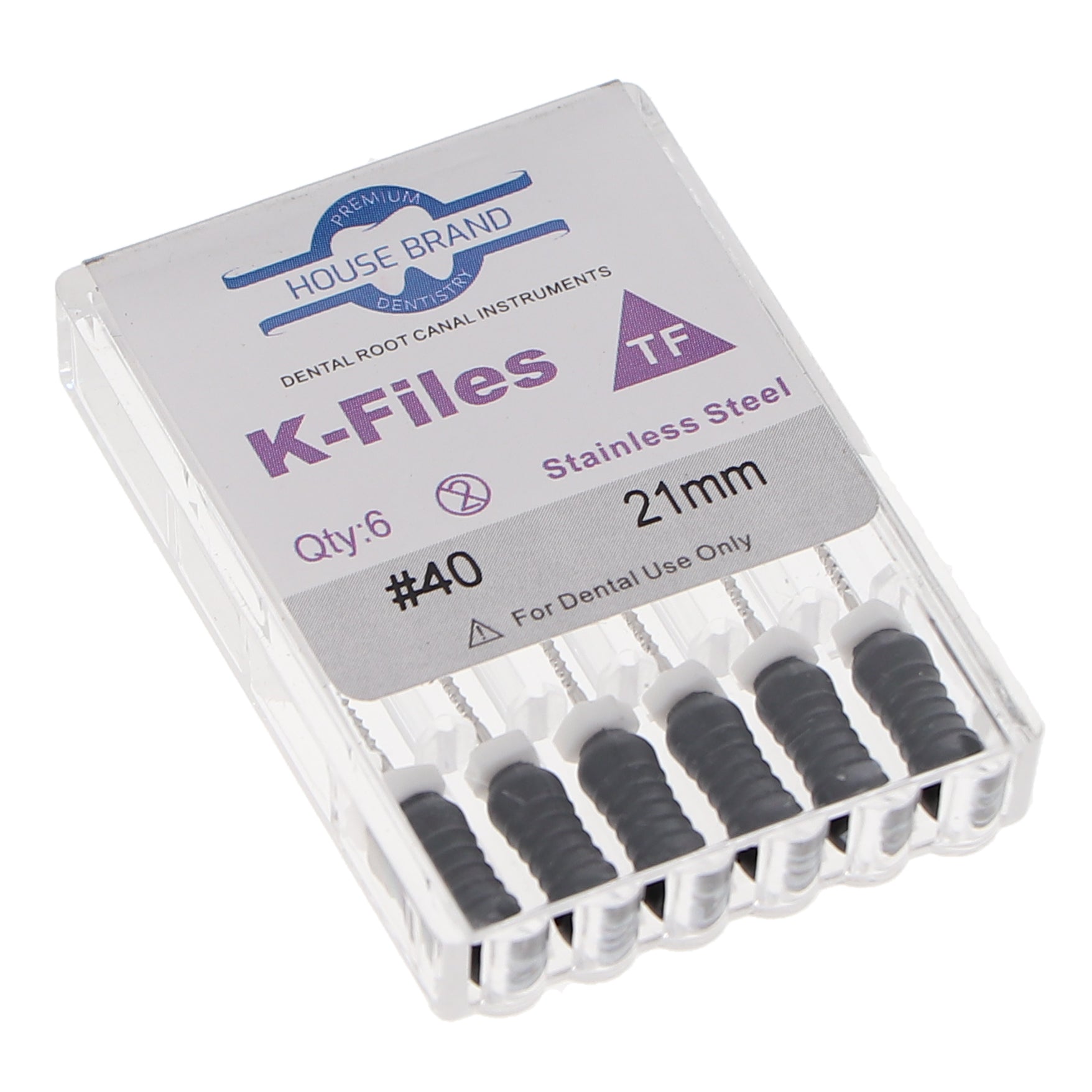 House Brand Dentistry 400208 HSB K-Files Flex-Type 21mm #40 Black Stainless Steel 6/Pk