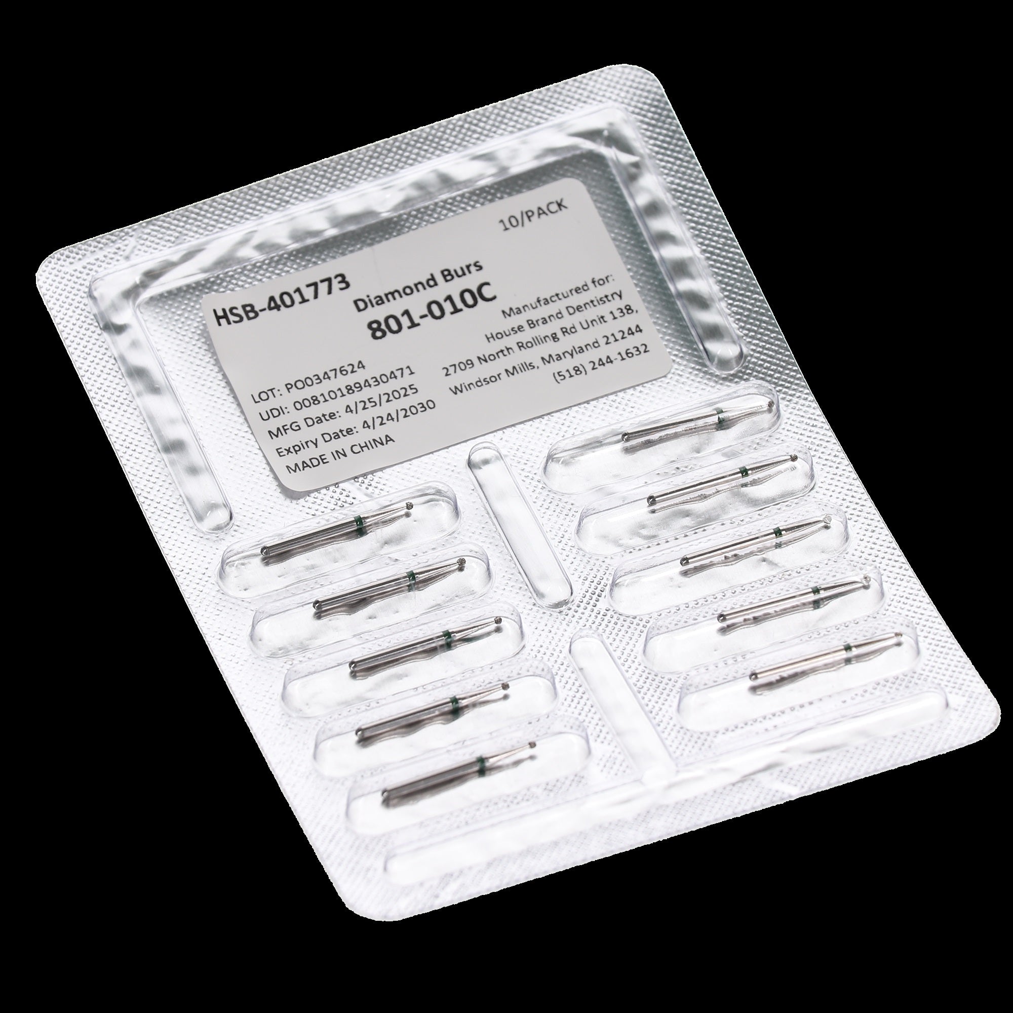 House Brand Dentistry 401773 HSB FG 801-010C Round Coarse Grit Diamond Burs 10/Pk