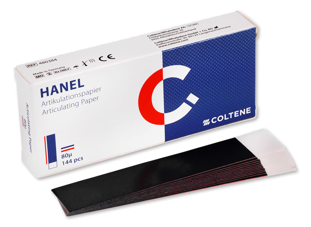 Coltene Whaledent 480384 Hanel Articulating Paper 80µ I-Shape Strips Blue Red 144/Pk
