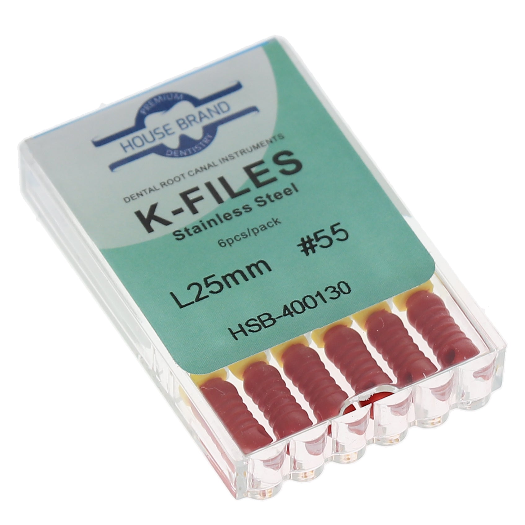 House Brand Dentistry 400130 HSB Endodontic K-Files 25mm #55 Red Stainless Steel 6/Pk