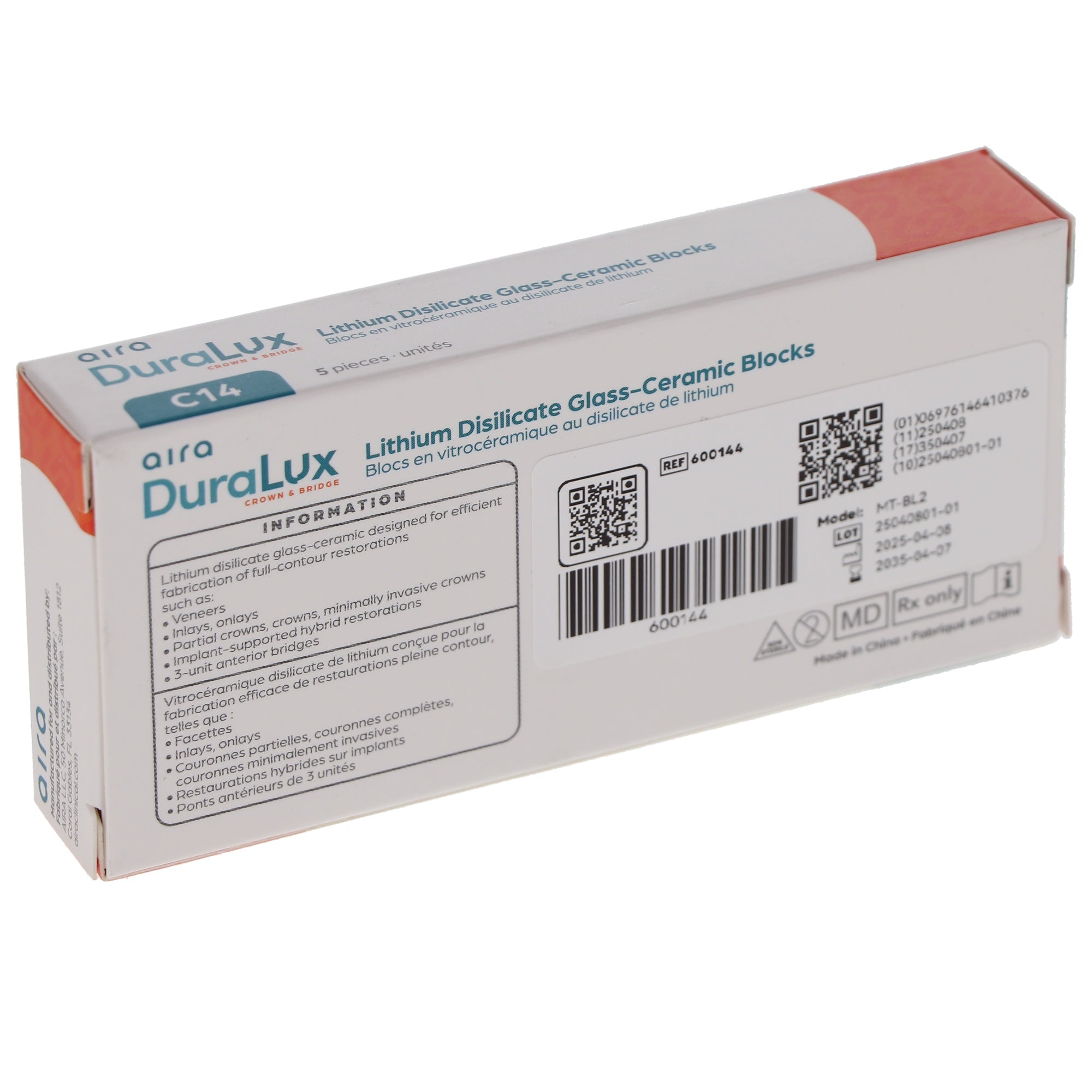Aira 600144 DuraLux IPS e.max Type Blocks CAD inLab MT BL2 C14 5/Pk