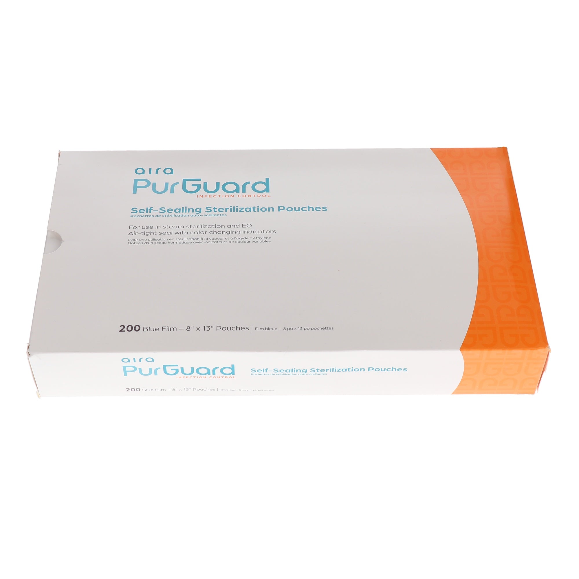 Aira 100548 PurGuard Self-Sealing Sterilization Pouches Paper Blue Film 8” X 13” 200/Bx