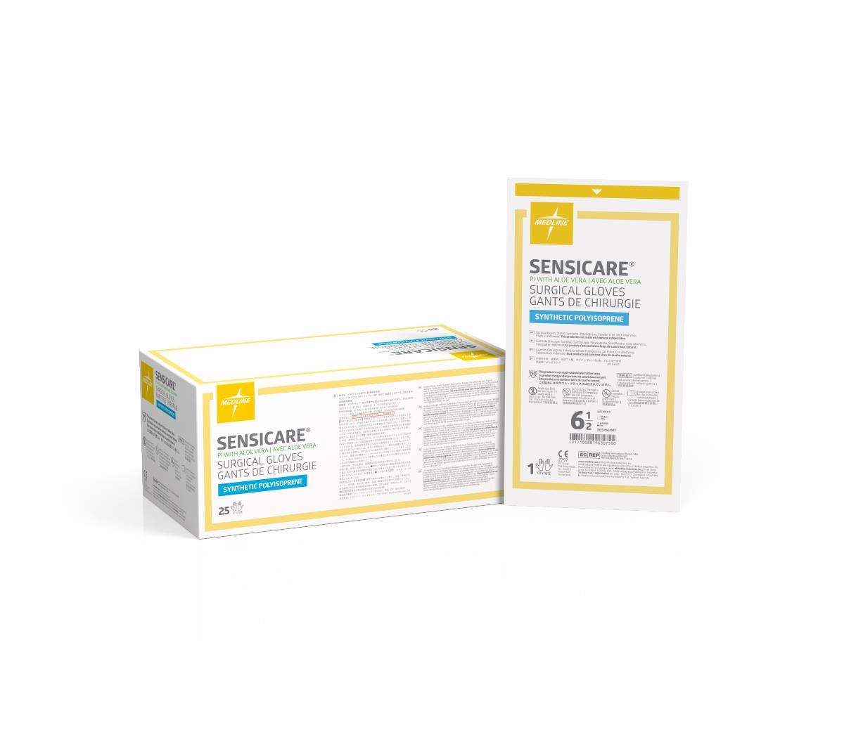 Medline MSG1065Z Sensicare With Aloe Synthetic Polyisoprene Surgical Gloves Sterile Size 6.5 25 Pairs Per Box