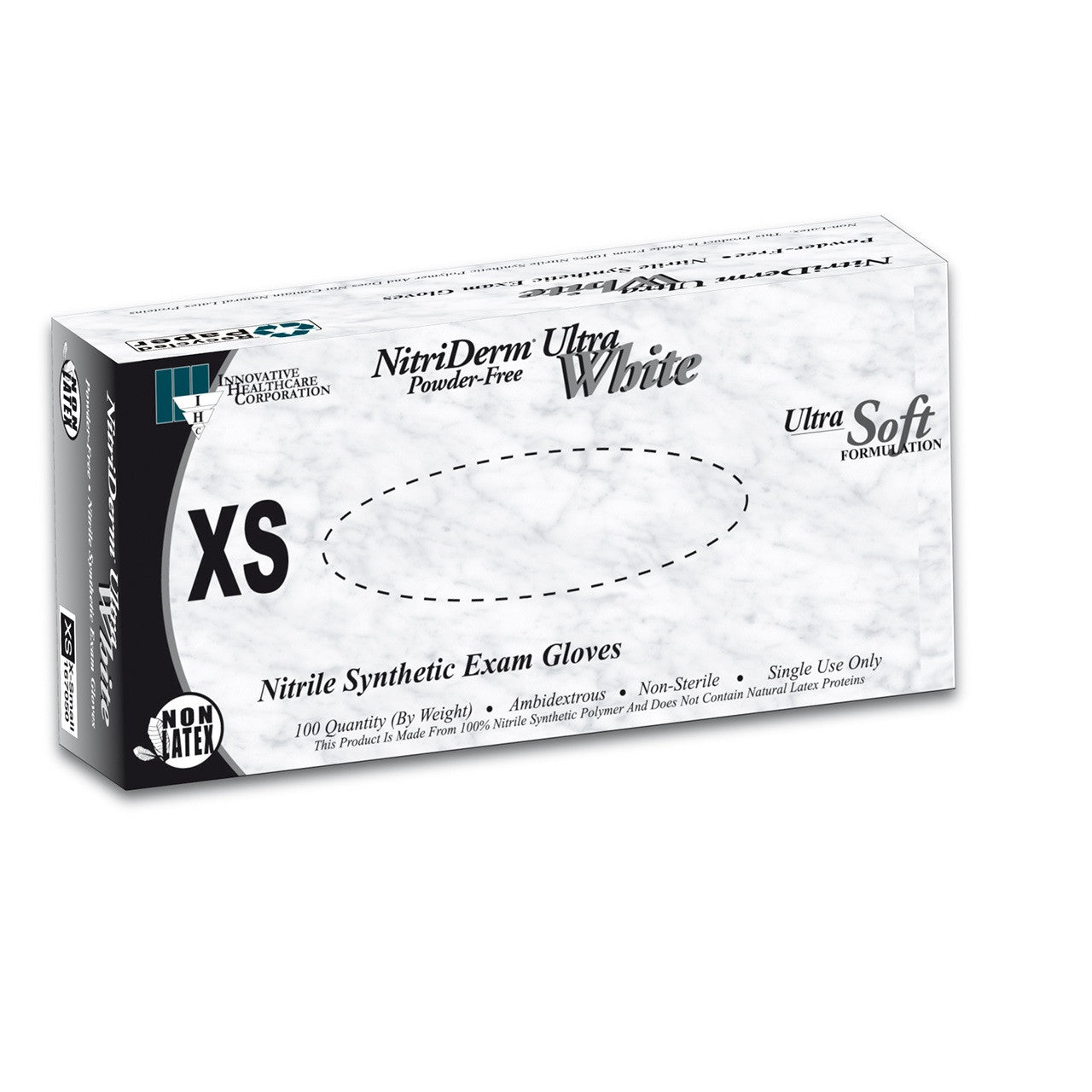 Innovative Healthcare 167050 Nitriderm Nitrile Gloves Ultra White PF Extra Small 100/Bx